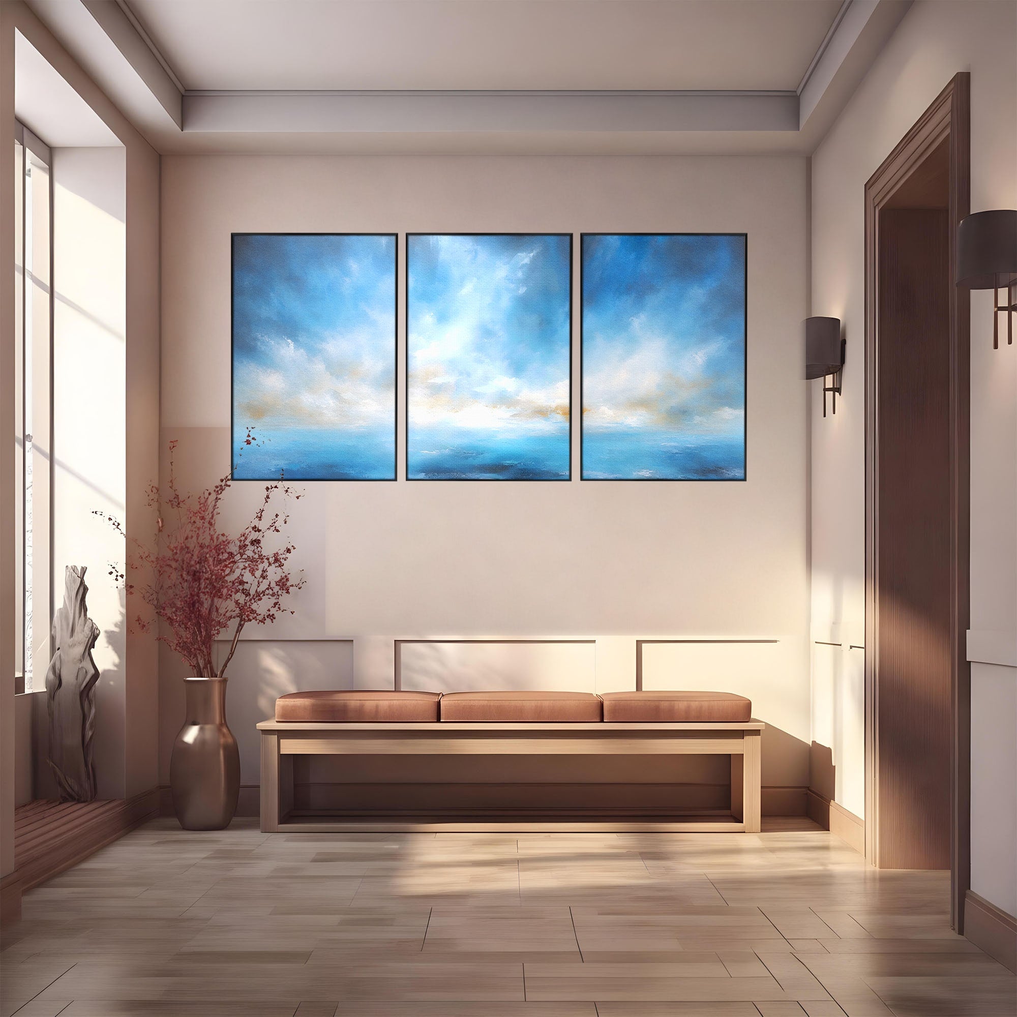 Set 3 Tablouri Canvas Premium LuxCanva® C3-1196, Oras Vazut Din Avion, Relaxare, Living Room, Culori Vibrante