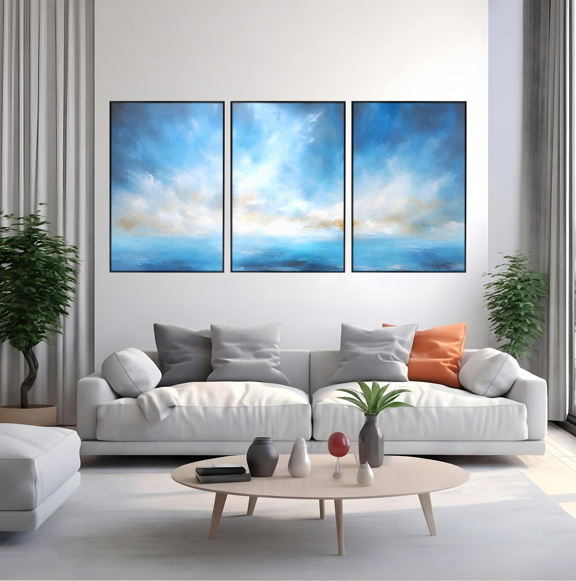 Set 3 Tablouri Canvas Premium LuxCanva® C3-1196, Oras Vazut Din Avion, Relaxare, Living Room, Culori Vibrante