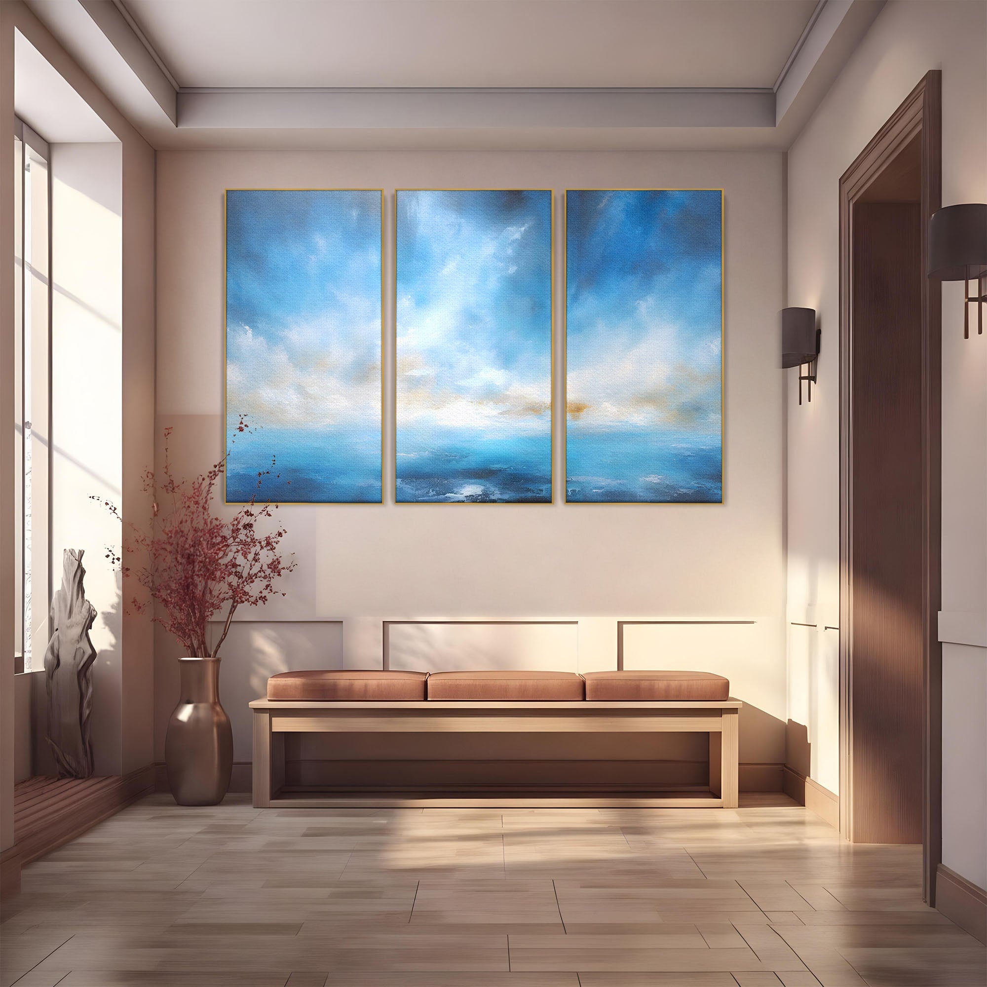 Set 3 Tablouri Canvas Premium LuxCanva® C3-1196, Oras Vazut Din Avion, Relaxare, Living Room, Culori Vibrante