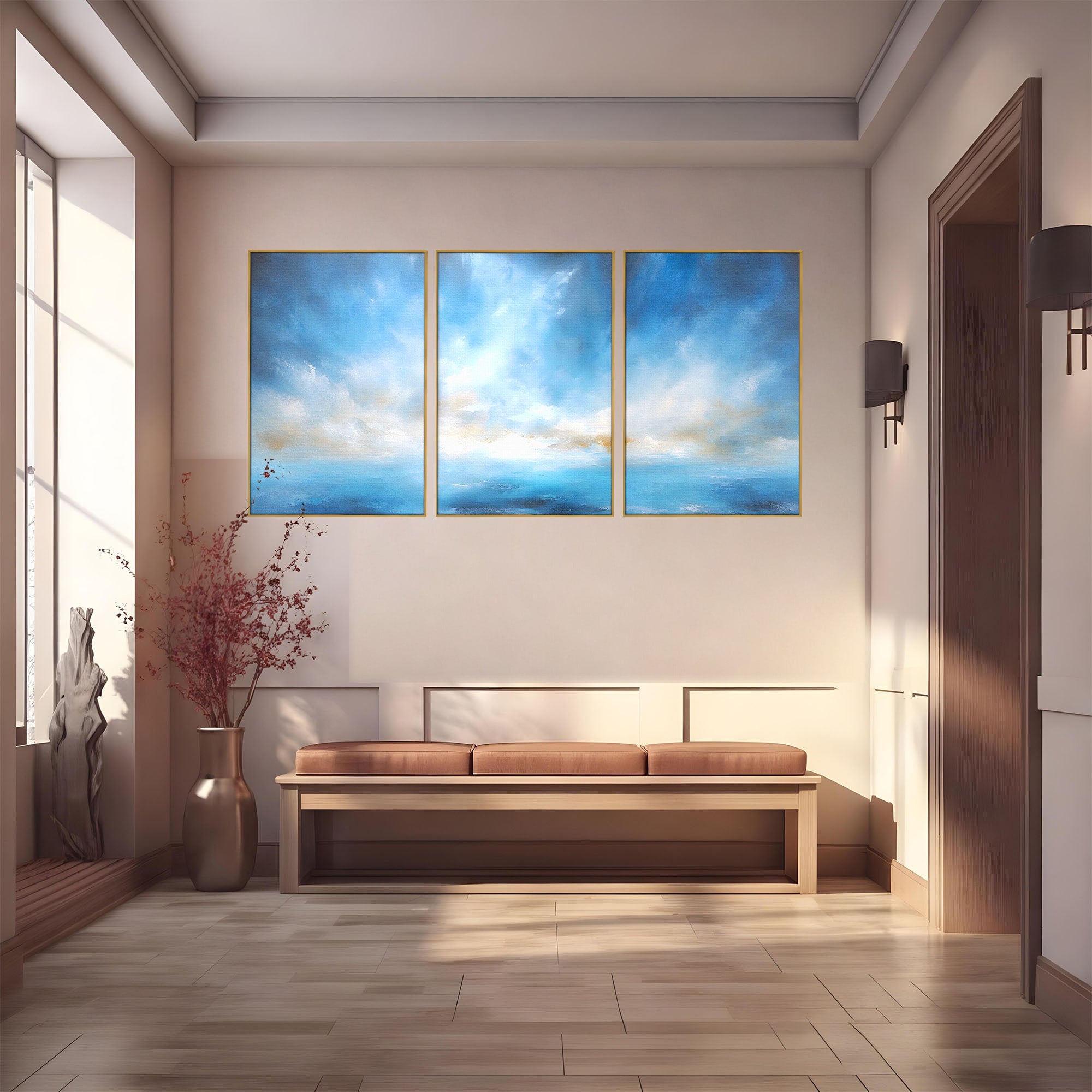 Set 3 Tablouri Canvas Premium LuxCanva® C3-1196, Oras Vazut Din Avion, Relaxare, Living Room, Culori Vibrante