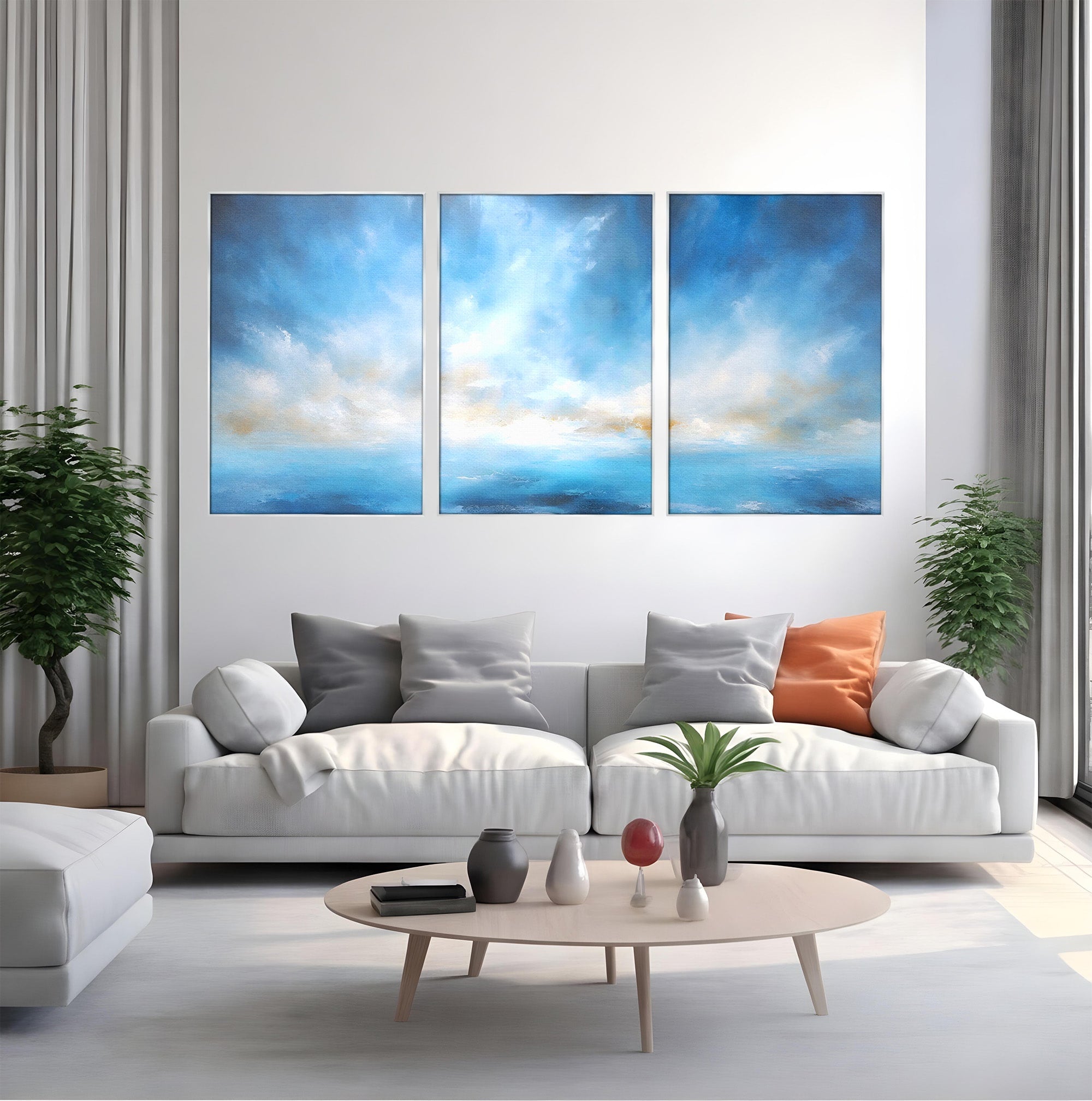 Set 3 Tablouri Canvas Premium LuxCanva® C3-1196, Oras Vazut Din Avion, Relaxare, Living Room, Culori Vibrante