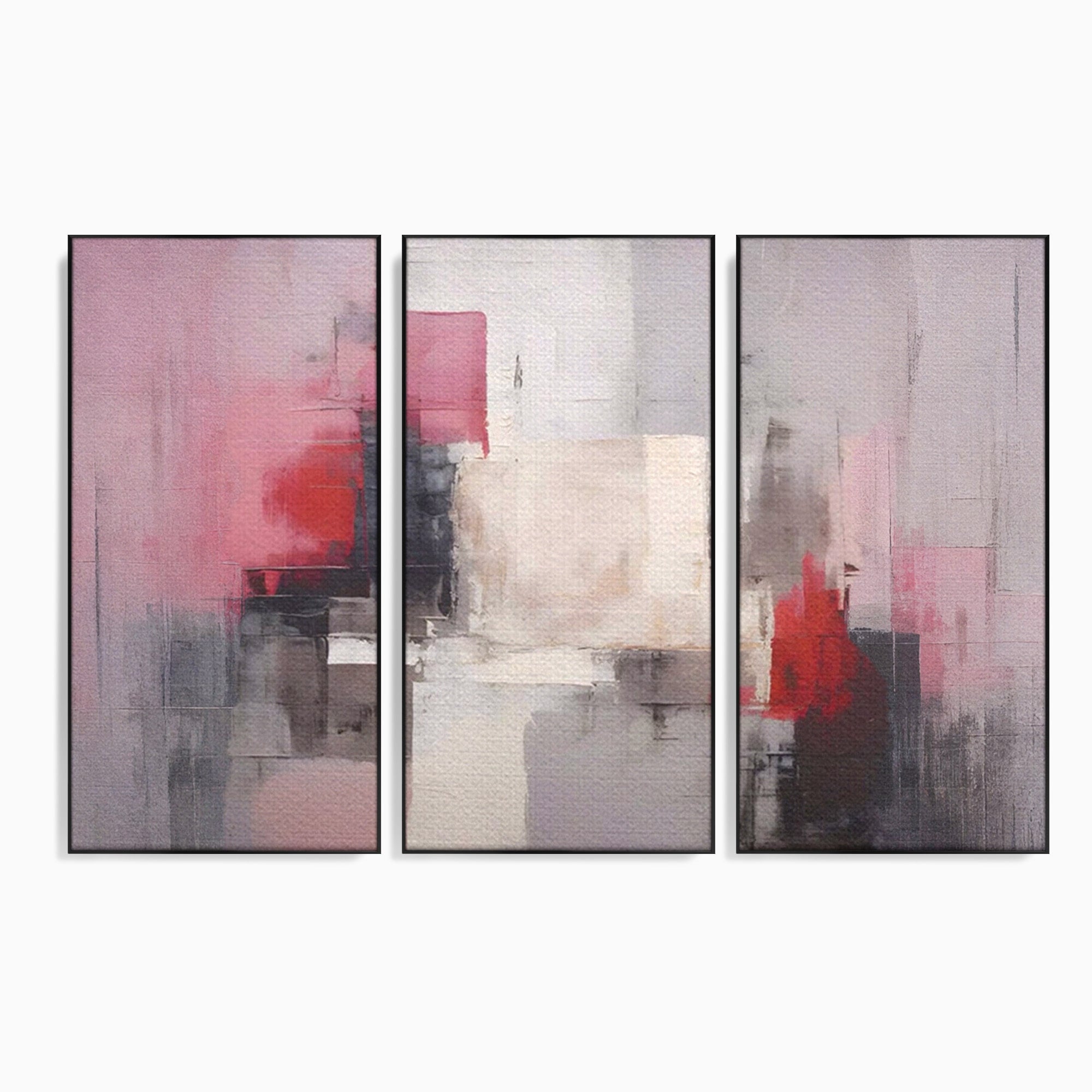 Set 3 Tablouri Canvas Premium LuxCanva® C3-1197, Abstract Rosu Si Negru, Culori, Decorativ, Living Room, Culori Vibrante