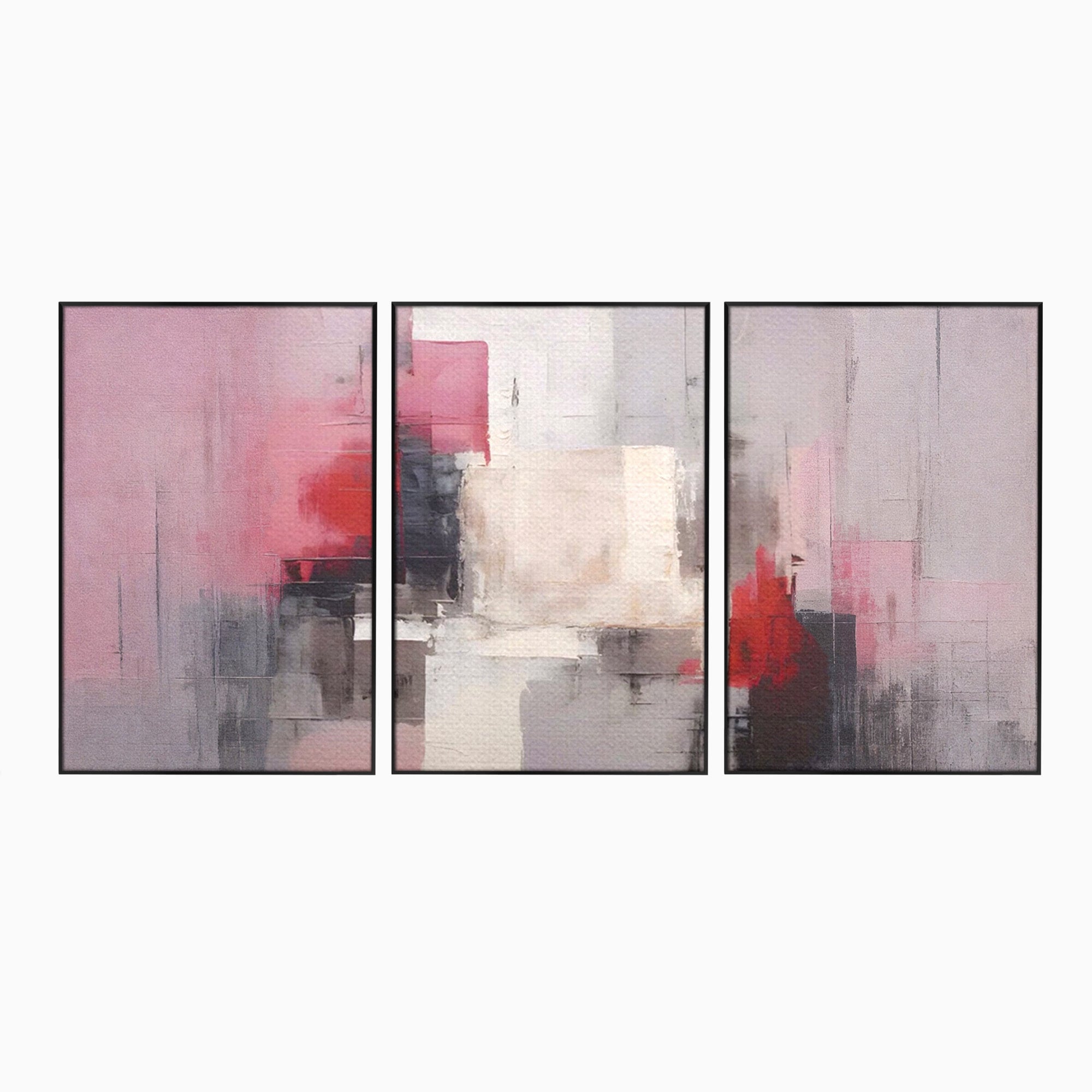 Set 3 Tablouri Canvas Premium LuxCanva® C3-1197, Abstract Rosu Si Negru, Culori, Decorativ, Living Room, Culori Vibrante