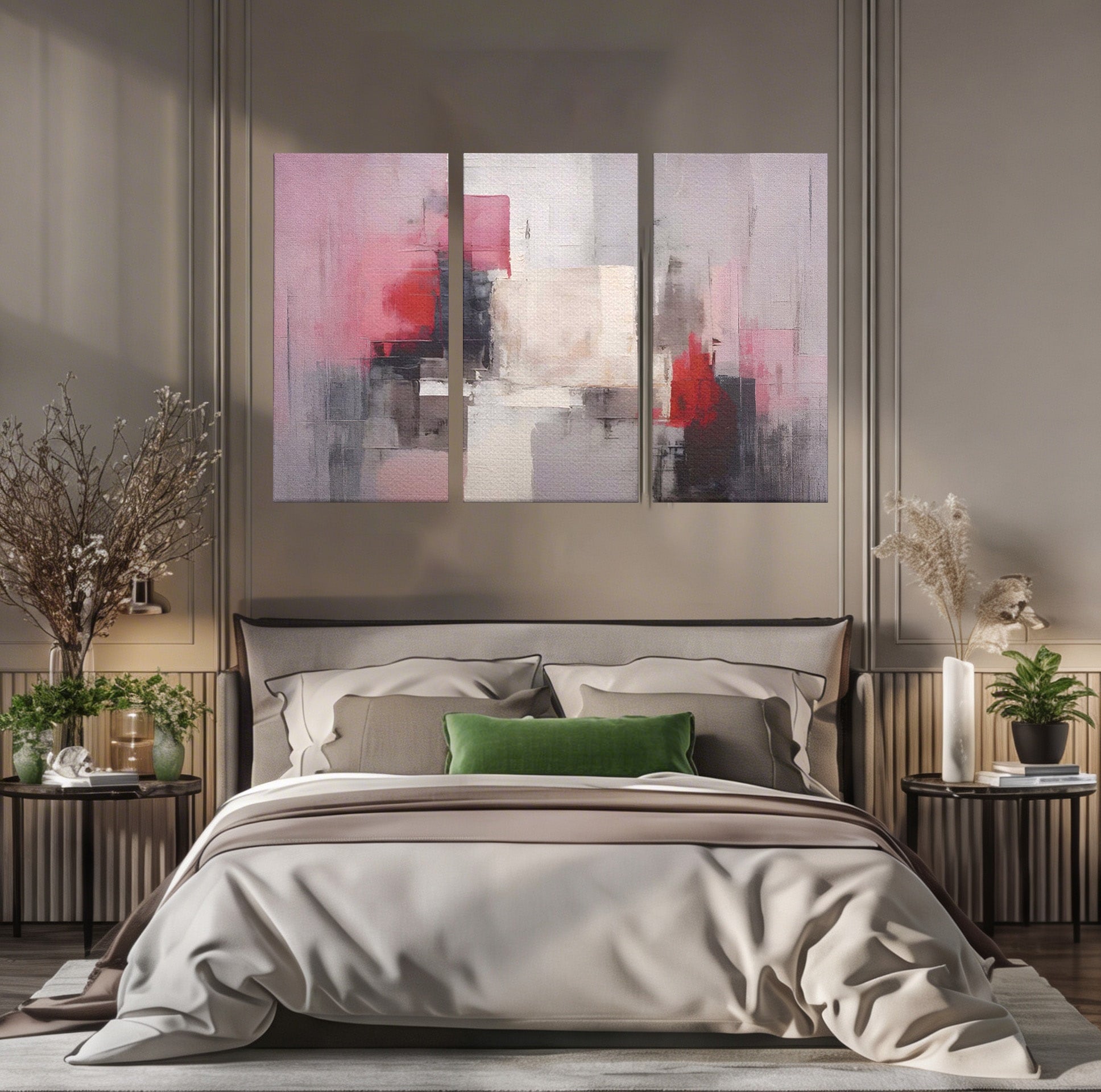Set 3 Tablouri Canvas Premium LuxCanva® C3-1197, Abstract Rosu Si Negru, Culori, Decorativ, Living Room, Culori Vibrante