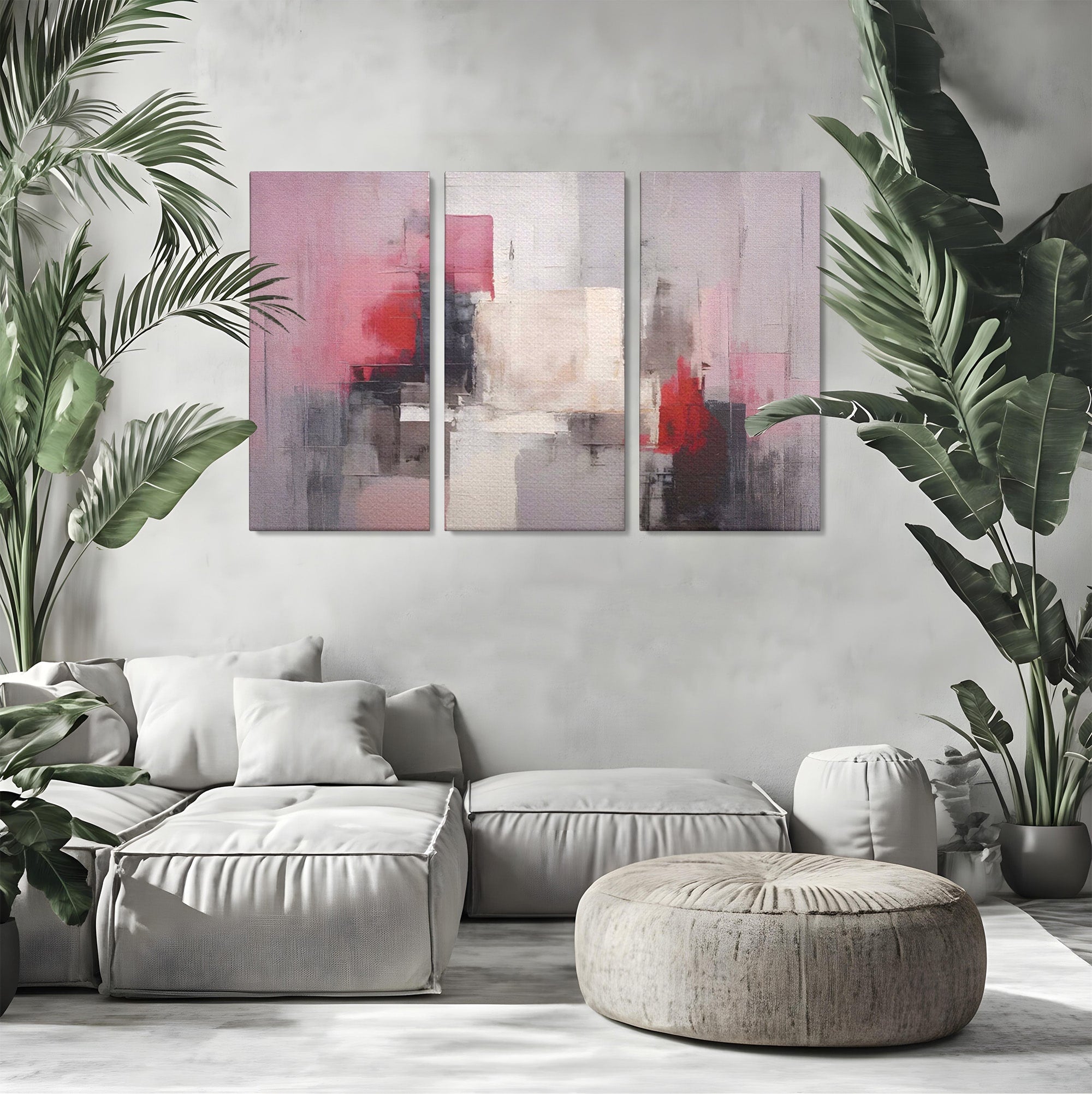 Set 3 Tablouri Canvas Premium LuxCanva® C3-1197, Abstract Rosu Si Negru, Culori, Decorativ, Living Room, Culori Vibrante