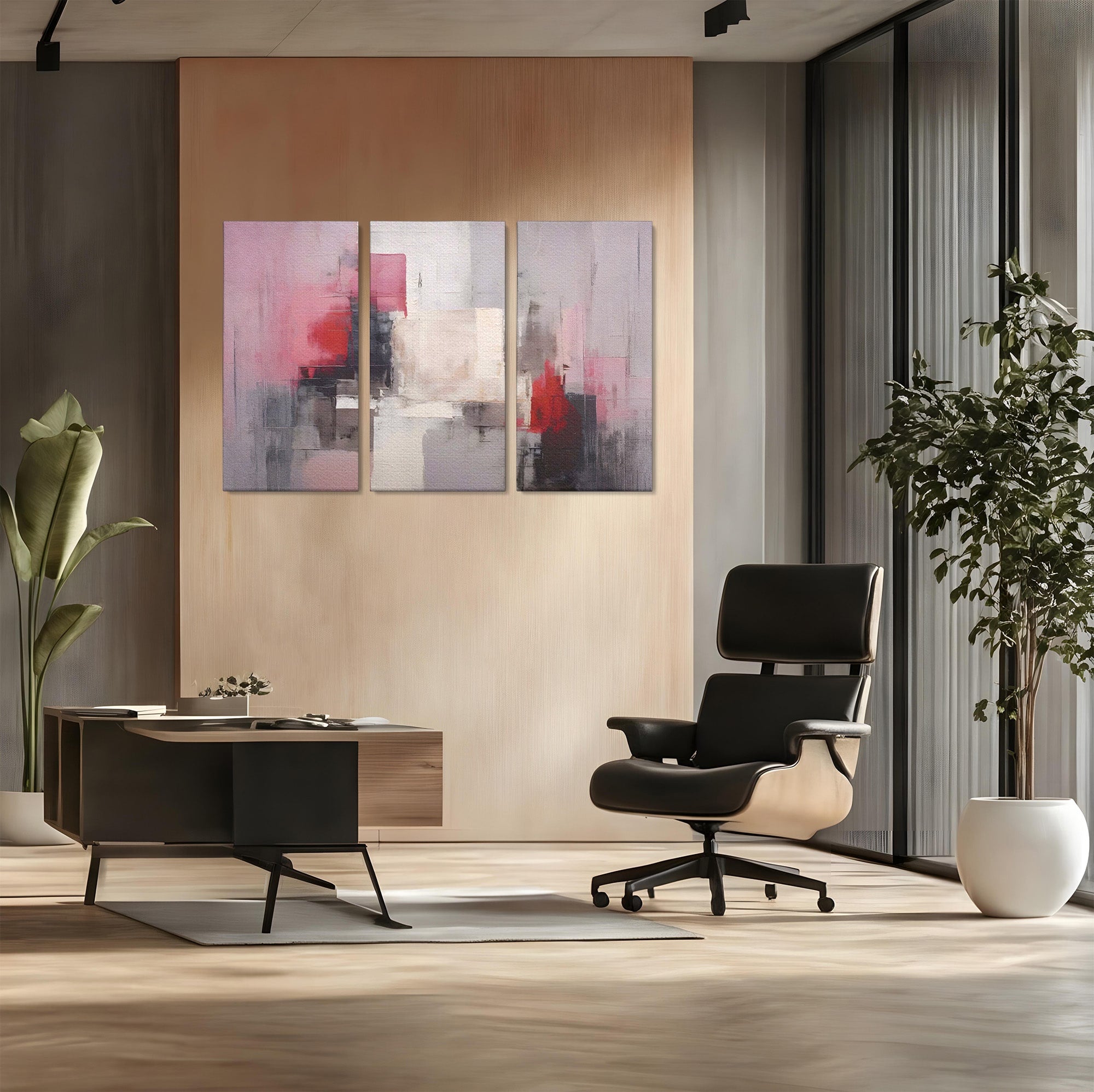 Set 3 Tablouri Canvas Premium LuxCanva® C3-1197, Abstract Rosu Si Negru, Culori, Decorativ, Living Room, Culori Vibrante