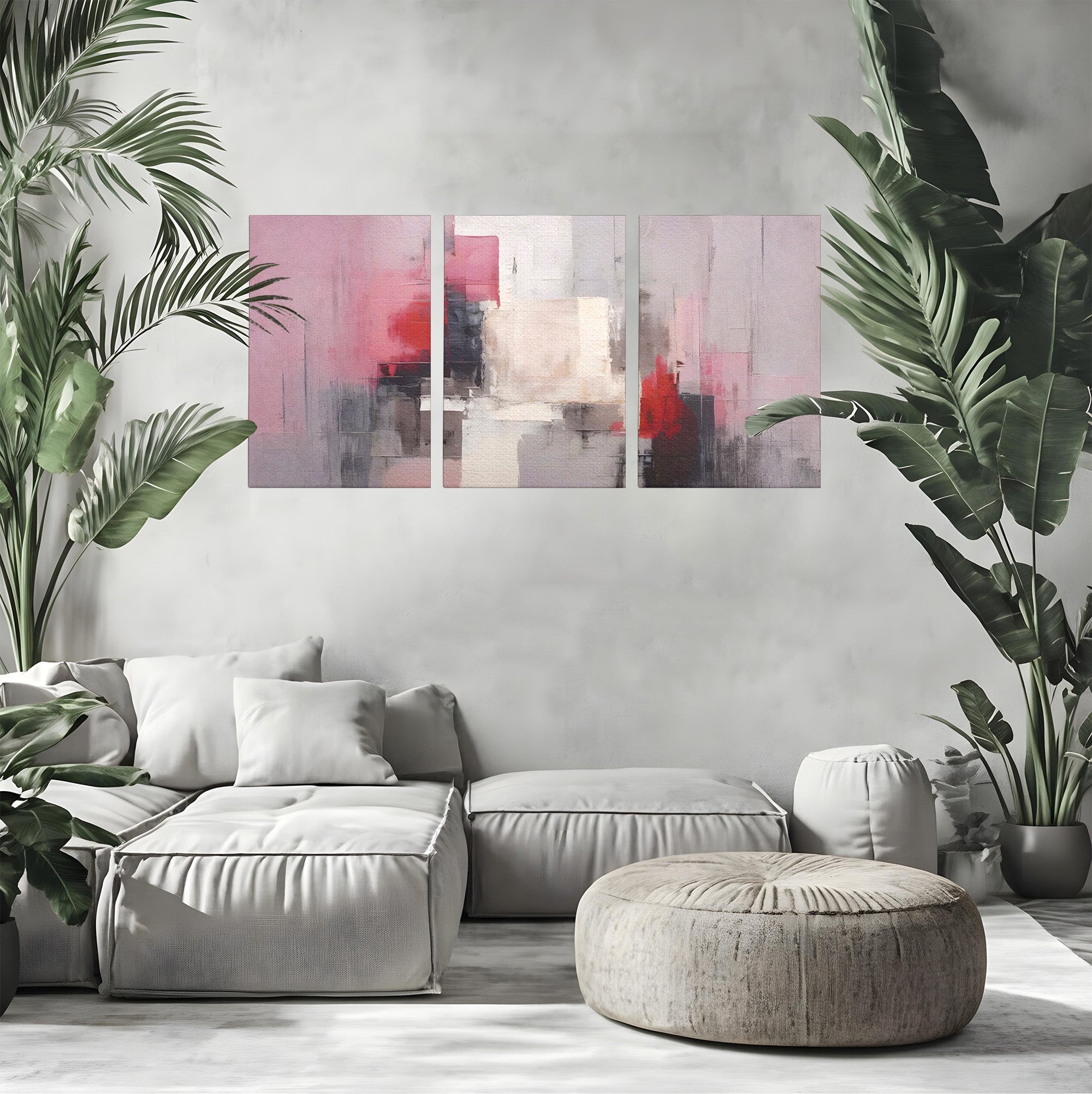 Set 3 Tablouri Canvas Premium LuxCanva® C3-1197, Abstract Rosu Si Negru, Culori, Decorativ, Living Room, Culori Vibrante