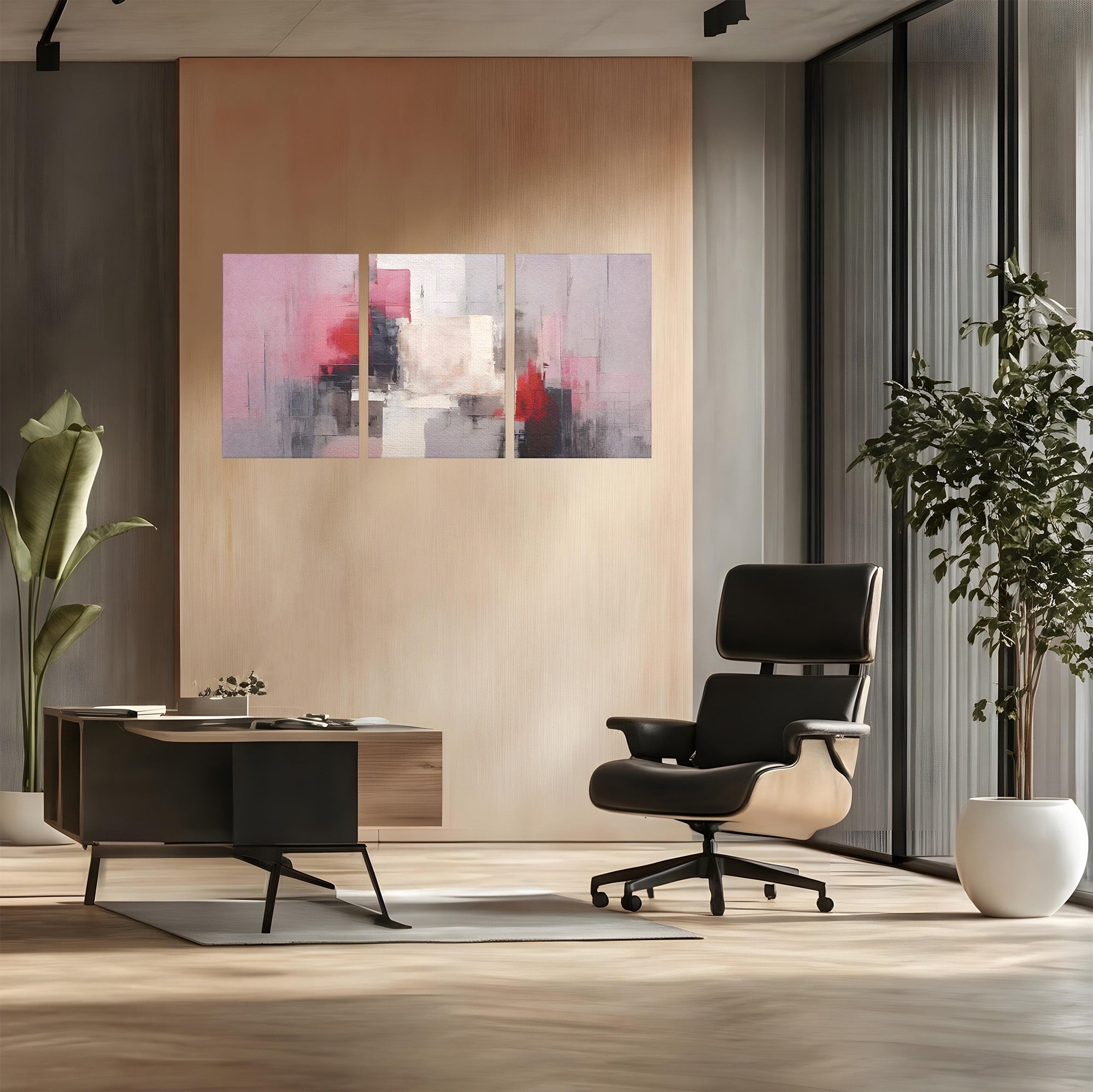 Set 3 Tablouri Canvas Premium LuxCanva® C3-1197, Abstract Rosu Si Negru, Culori, Decorativ, Living Room, Culori Vibrante