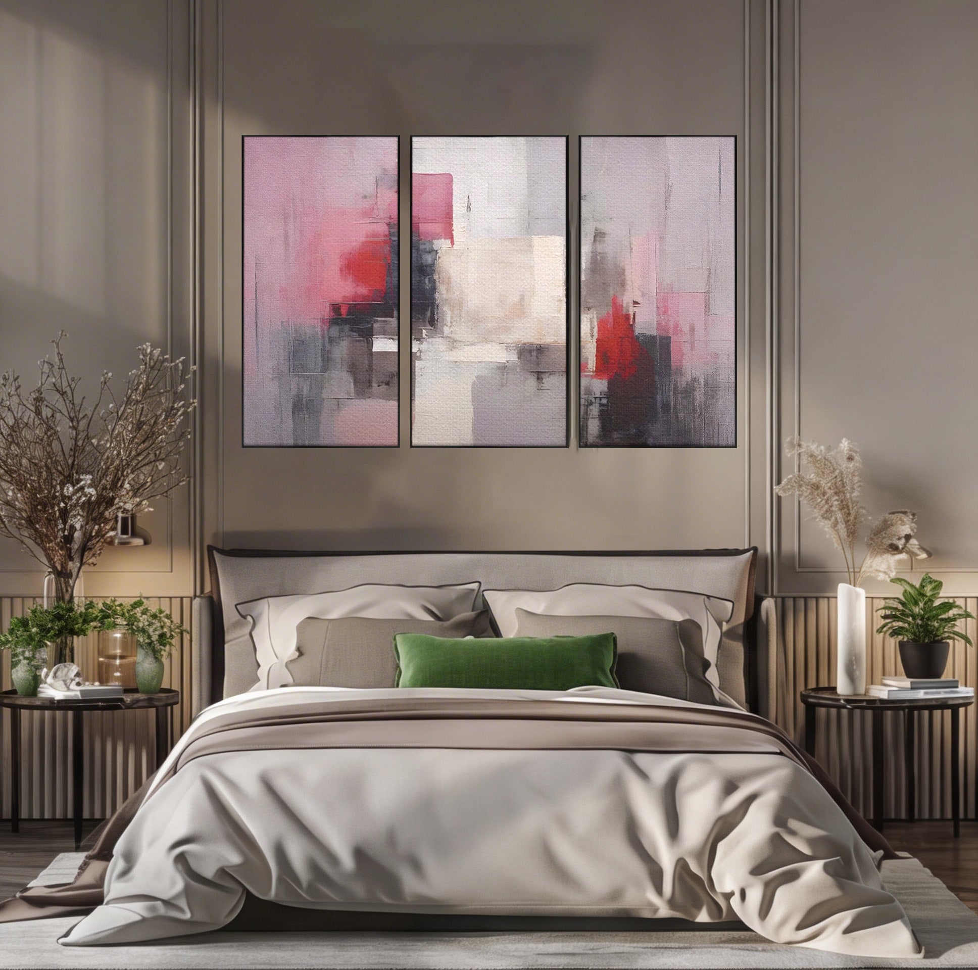 Set 3 Tablouri Canvas Premium LuxCanva® C3-1197, Abstract Rosu Si Negru, Culori, Decorativ, Living Room, Culori Vibrante