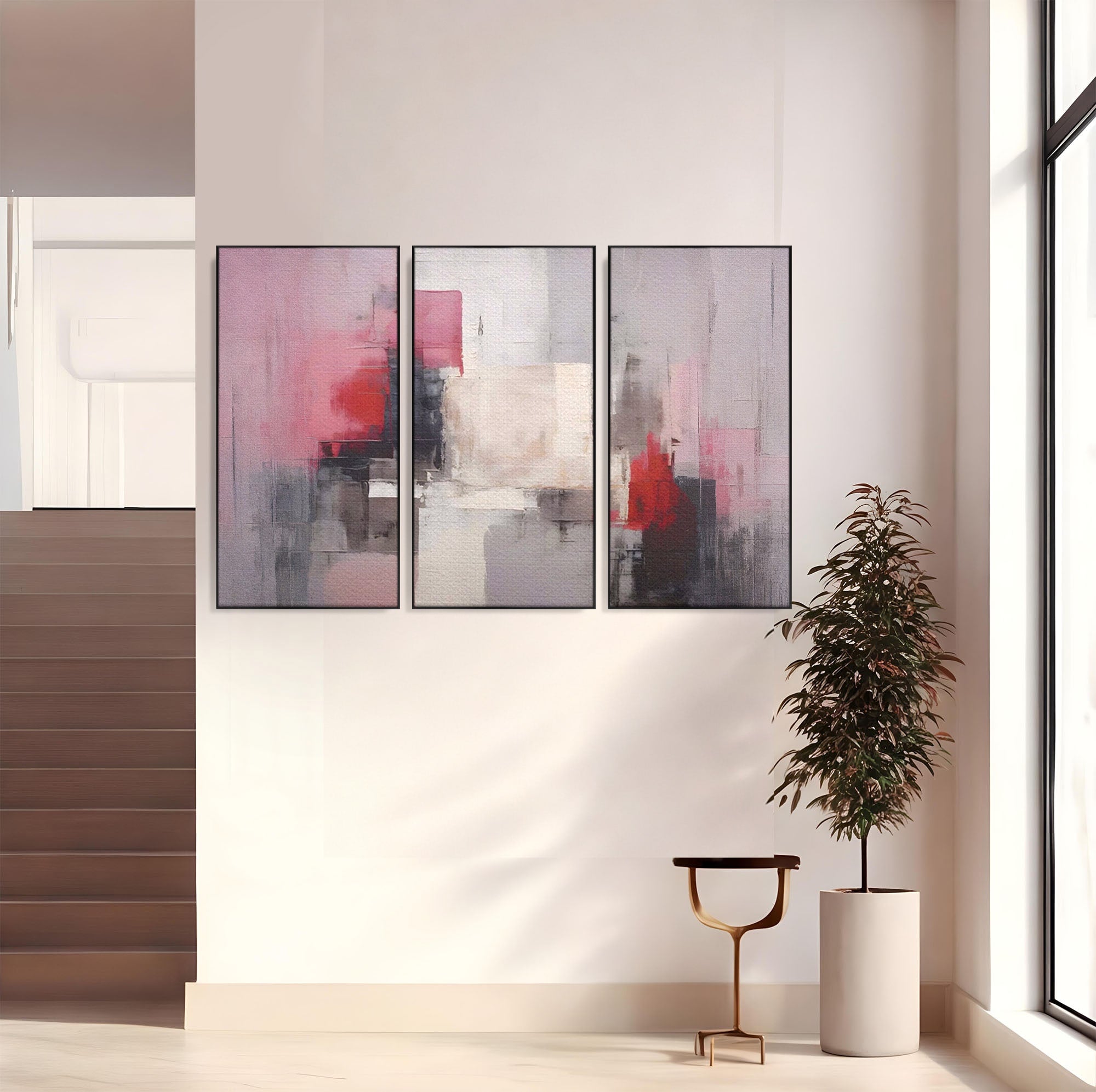 Set 3 Tablouri Canvas Premium LuxCanva® C3-1197, Abstract Rosu Si Negru, Culori, Decorativ, Living Room, Culori Vibrante