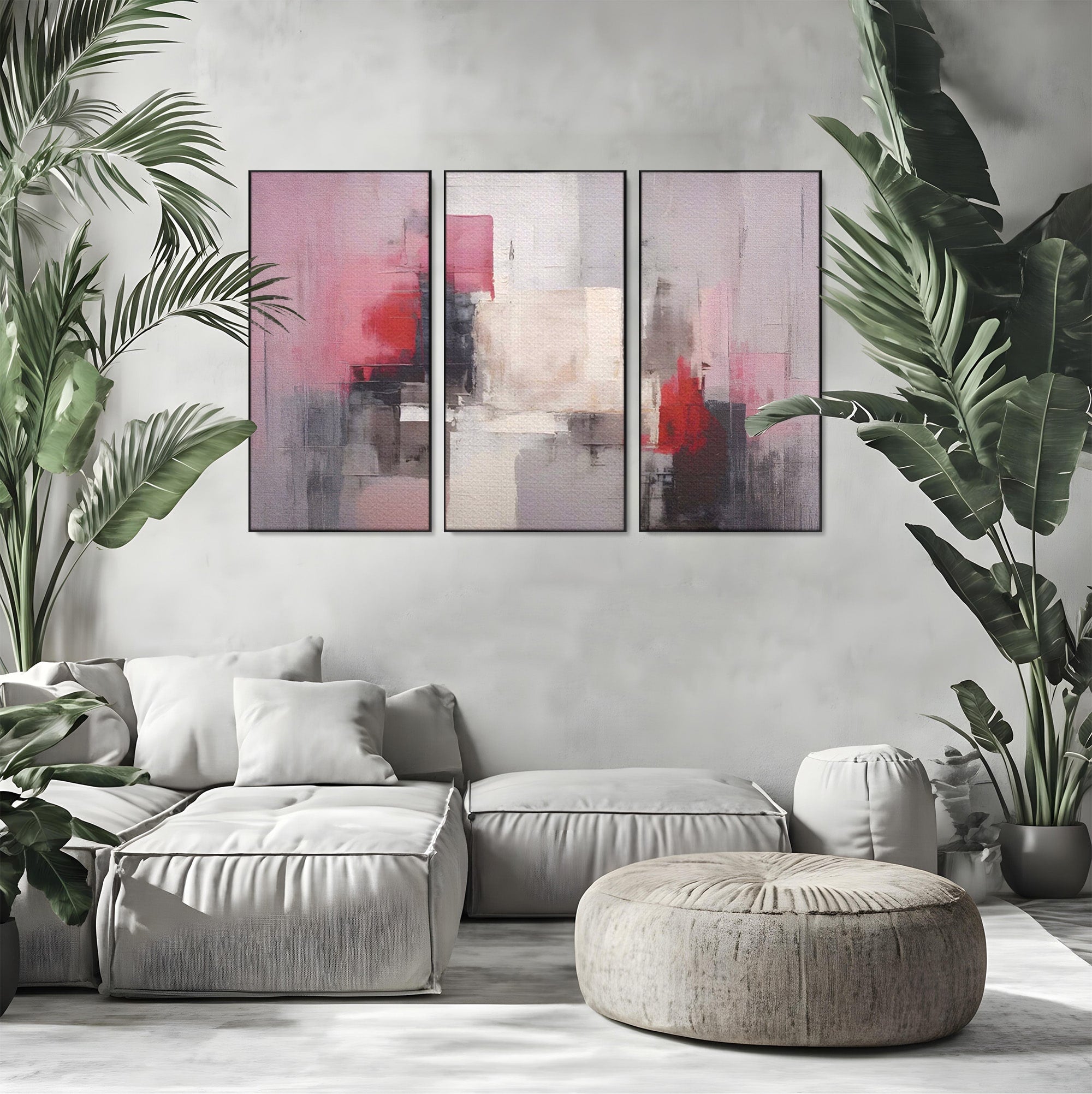Set 3 Tablouri Canvas Premium LuxCanva® C3-1197, Abstract Rosu Si Negru, Culori, Decorativ, Living Room, Culori Vibrante