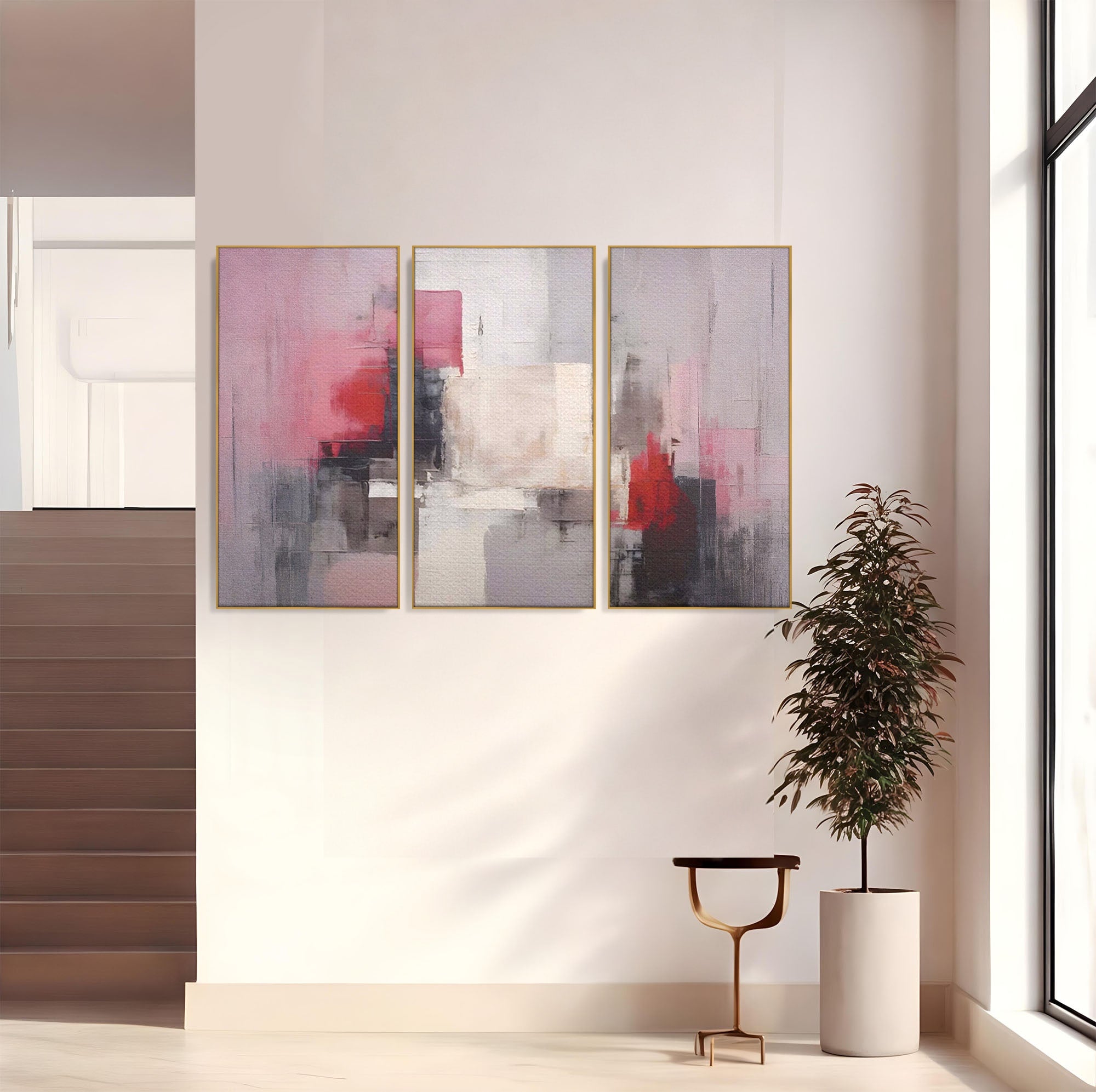 Set 3 Tablouri Canvas Premium LuxCanva® C3-1197, Abstract Rosu Si Negru, Culori, Decorativ, Living Room, Culori Vibrante