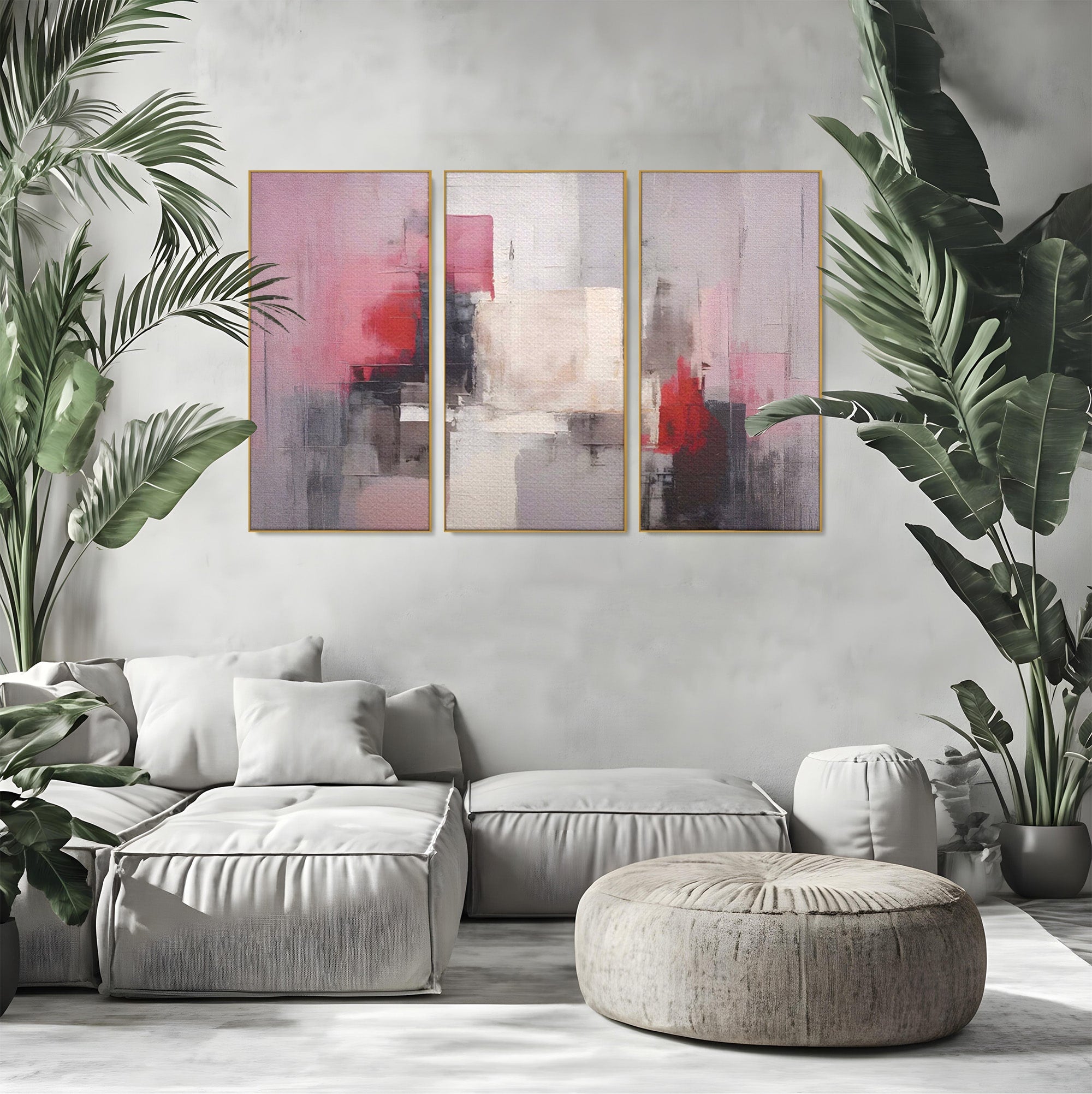Set 3 Tablouri Canvas Premium LuxCanva® C3-1197, Abstract Rosu Si Negru, Culori, Decorativ, Living Room, Culori Vibrante