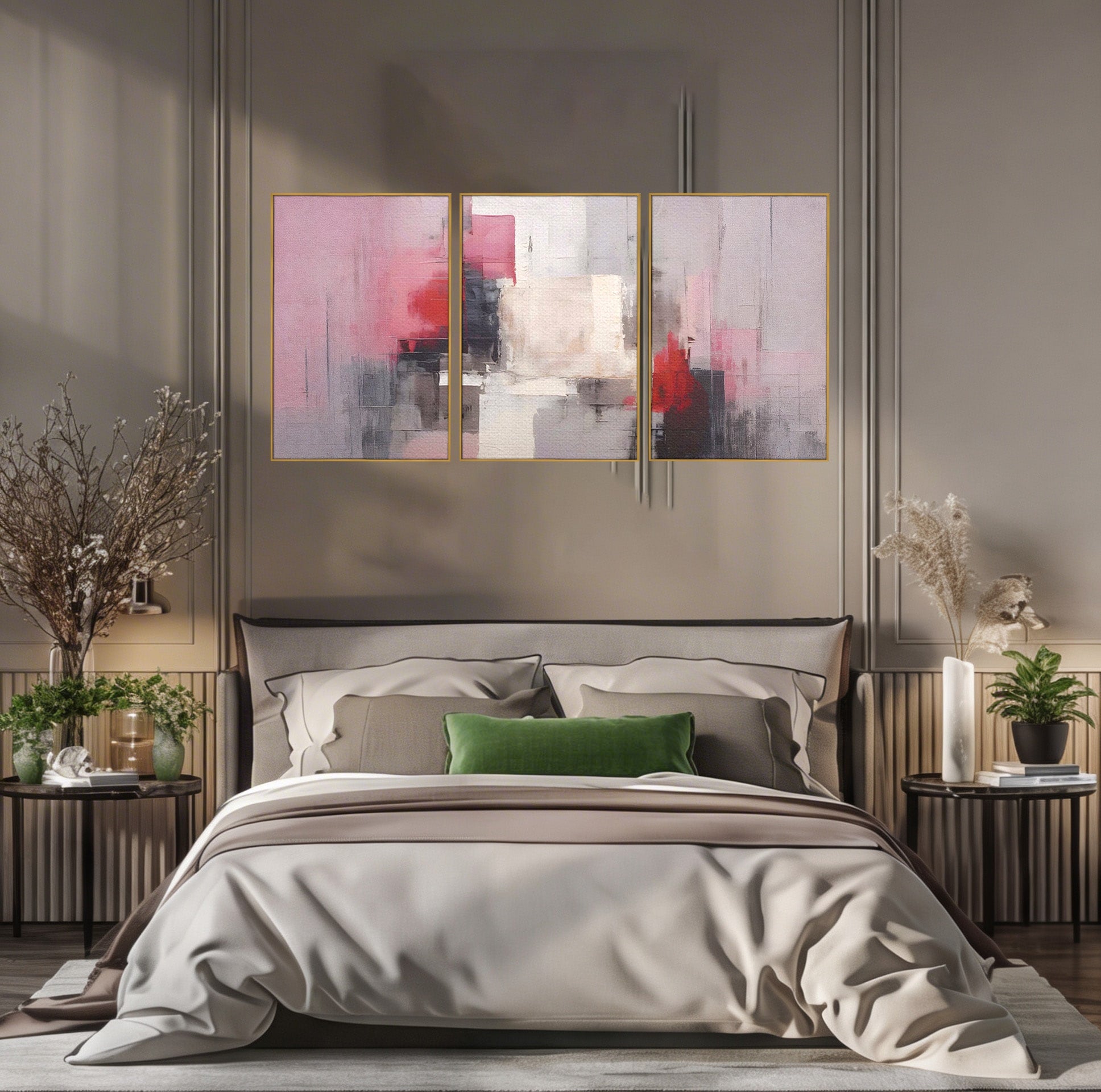 Set 3 Tablouri Canvas Premium LuxCanva® C3-1197, Abstract Rosu Si Negru, Culori, Decorativ, Living Room, Culori Vibrante
