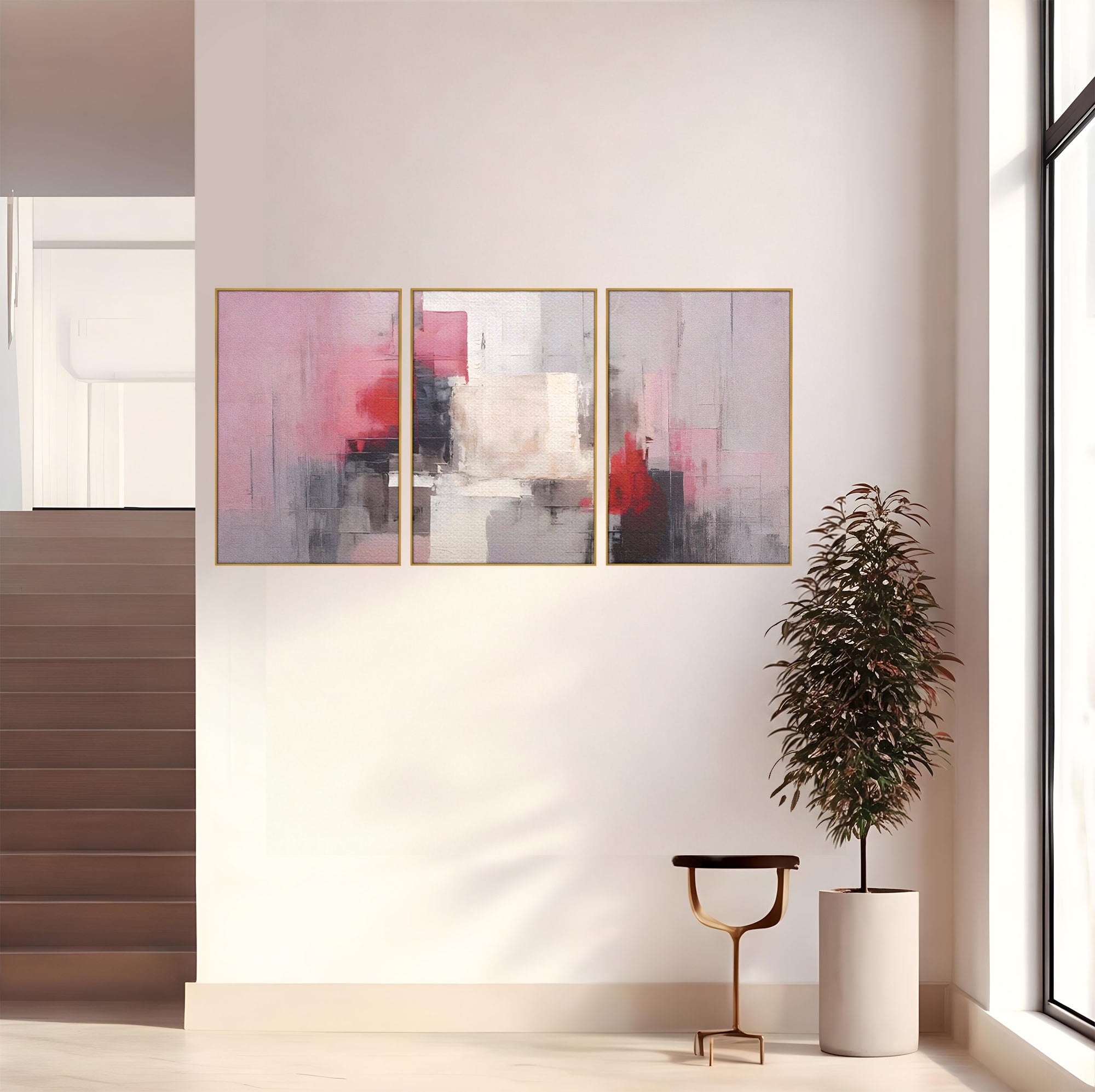 Set 3 Tablouri Canvas Premium LuxCanva® C3-1197, Abstract Rosu Si Negru, Culori, Decorativ, Living Room, Culori Vibrante