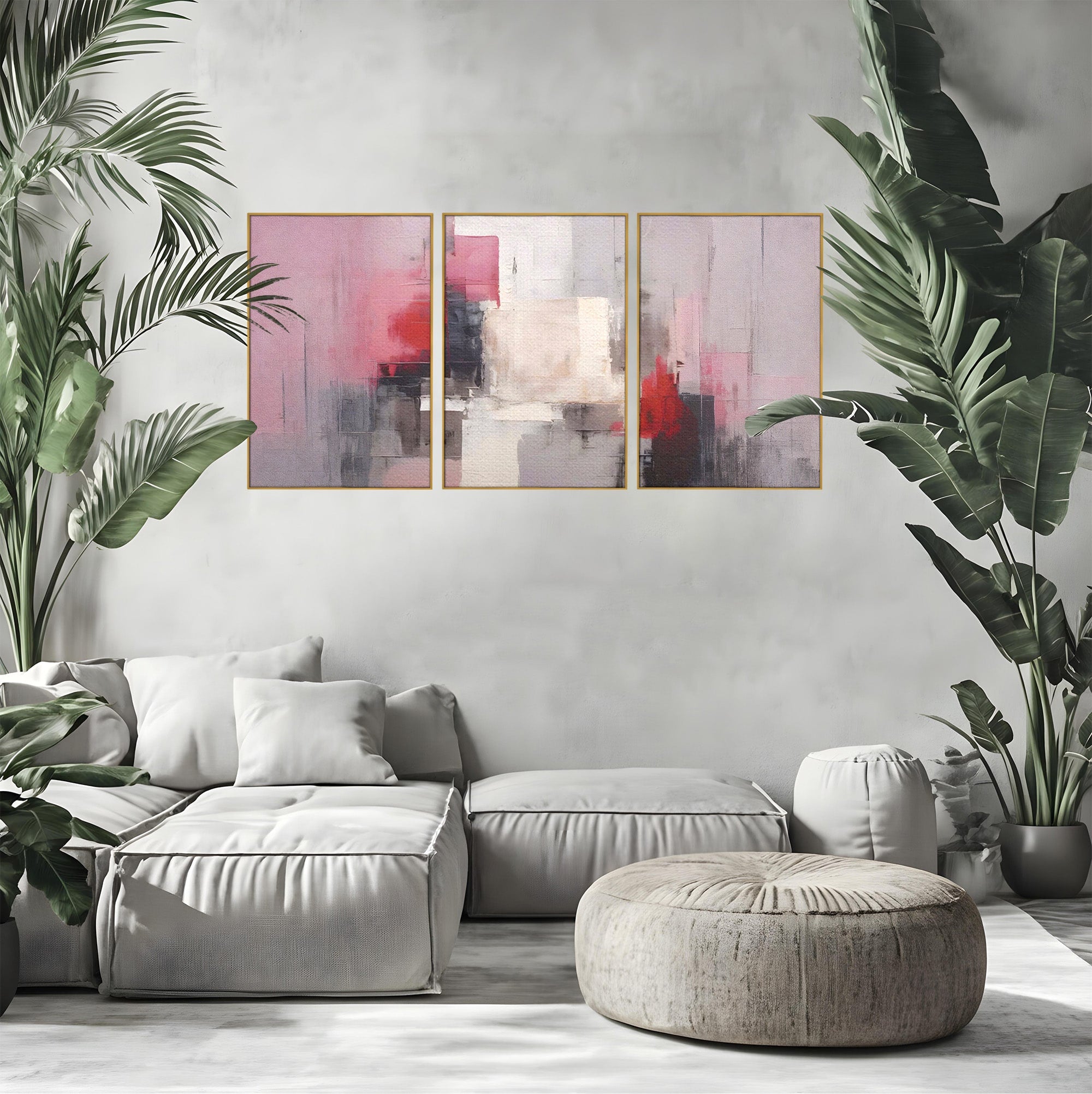 Set 3 Tablouri Canvas Premium LuxCanva® C3-1197, Abstract Rosu Si Negru, Culori, Decorativ, Living Room, Culori Vibrante