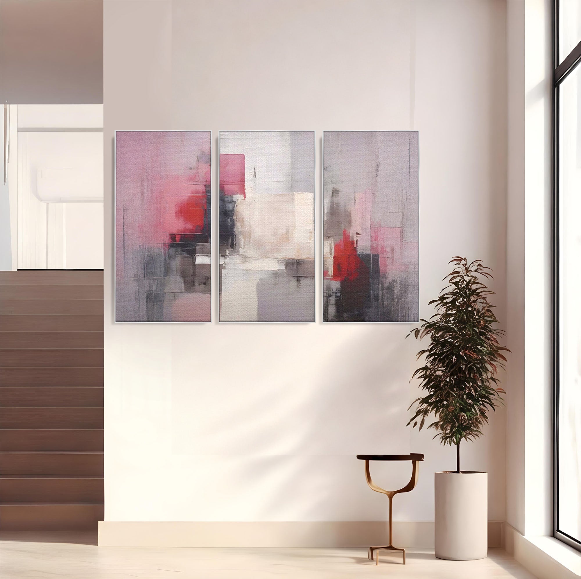 Set 3 Tablouri Canvas Premium LuxCanva® C3-1197, Abstract Rosu Si Negru, Culori, Decorativ, Living Room, Culori Vibrante