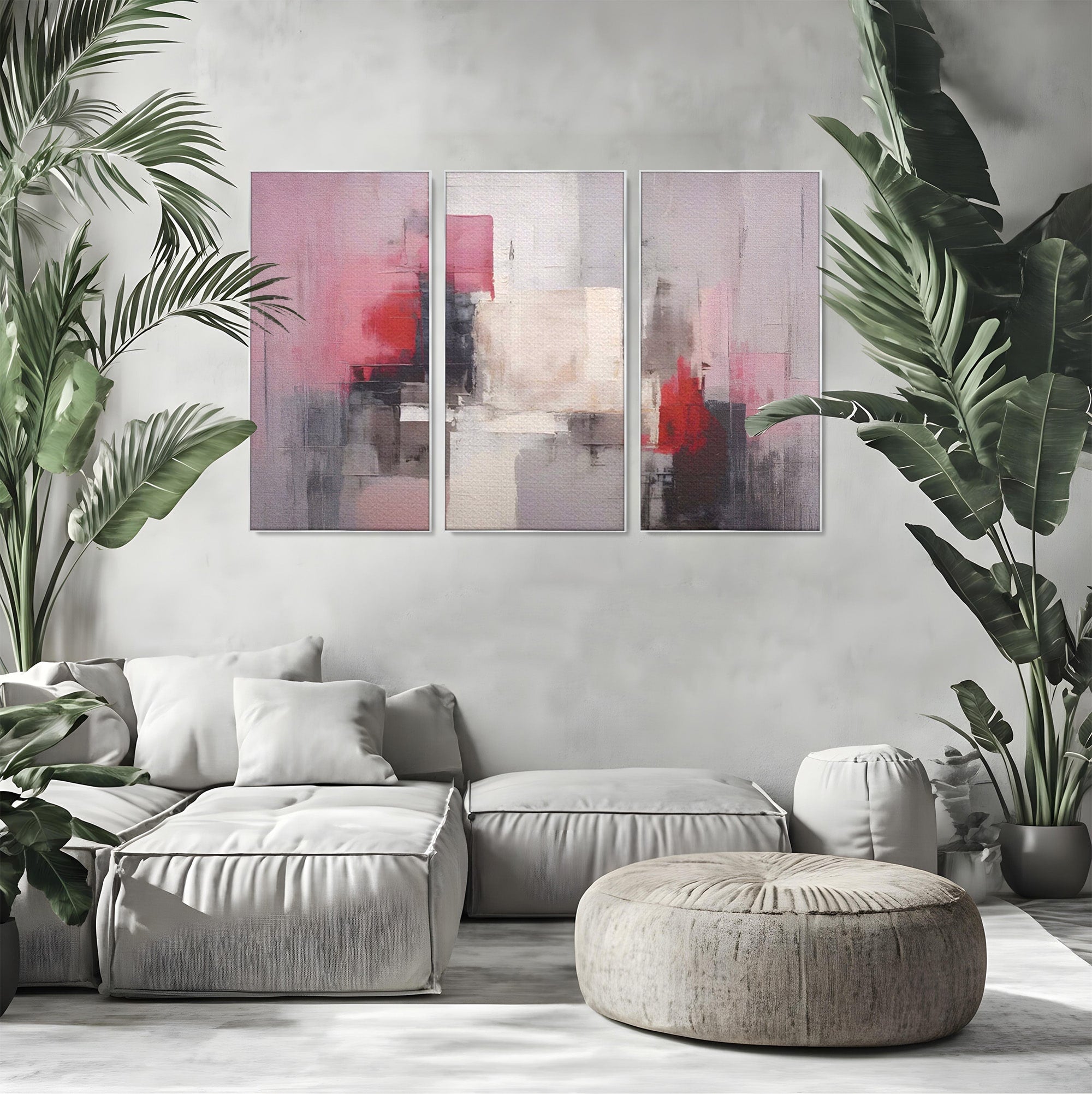 Set 3 Tablouri Canvas Premium LuxCanva® C3-1197, Abstract Rosu Si Negru, Culori, Decorativ, Living Room, Culori Vibrante