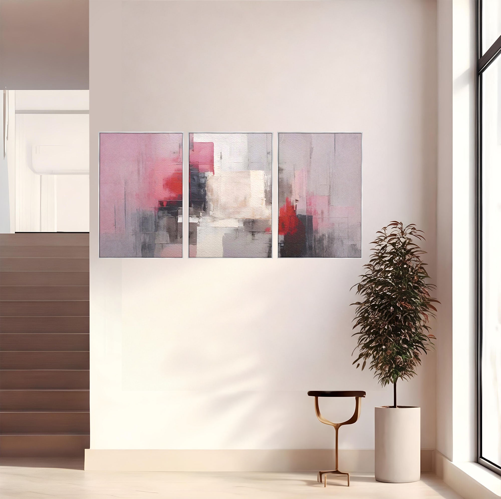 Set 3 Tablouri Canvas Premium LuxCanva® C3-1197, Abstract Rosu Si Negru, Culori, Decorativ, Living Room, Culori Vibrante