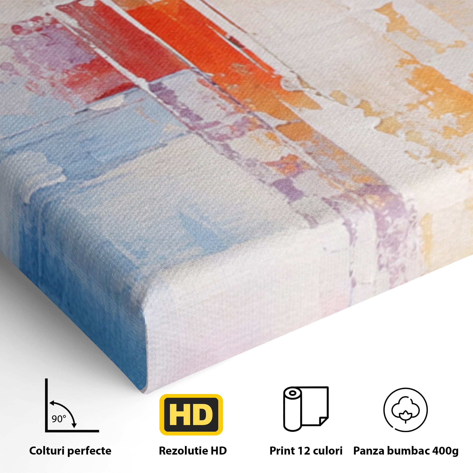 Set 3 Tablouri Canvas Premium LuxCanva® C3-1200, Abstract Blue And Red Painting, Relaxare, Living Room, Culori Vibrante