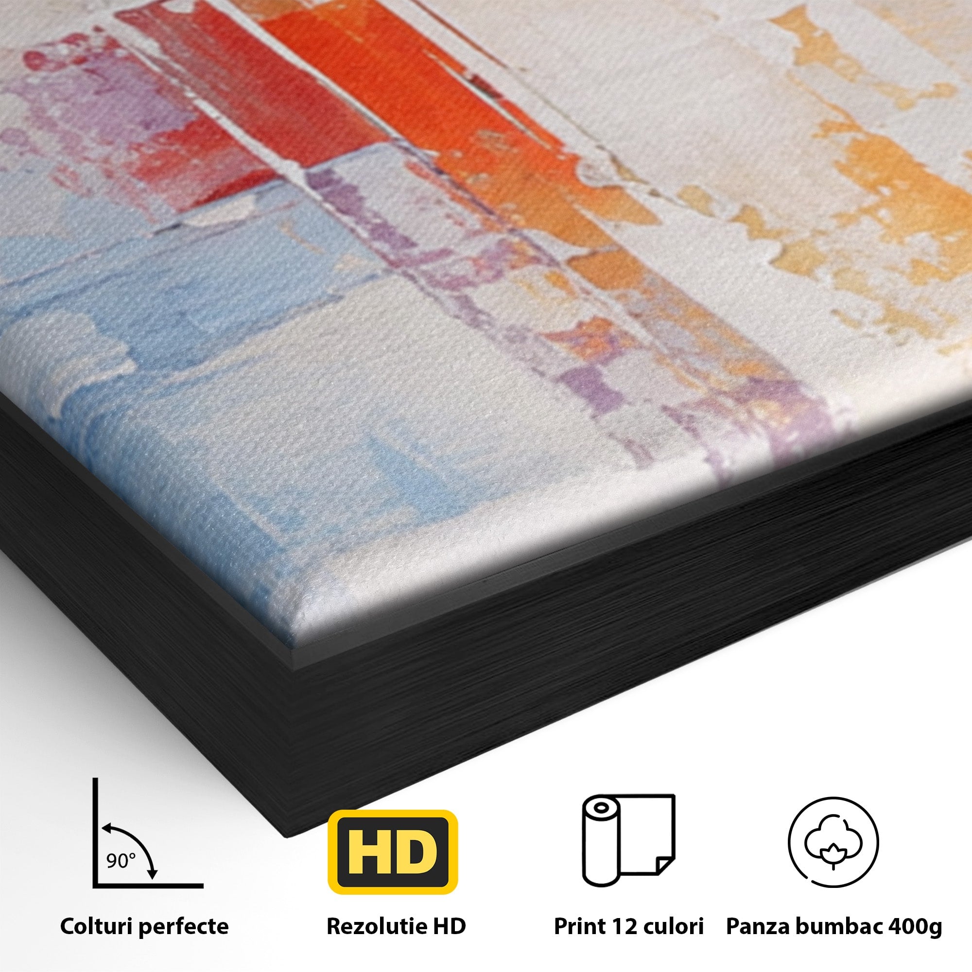 Set 3 Tablouri Canvas Premium LuxCanva® C3-1200, Abstract Blue And Red Painting, Relaxare, Living Room, Culori Vibrante
