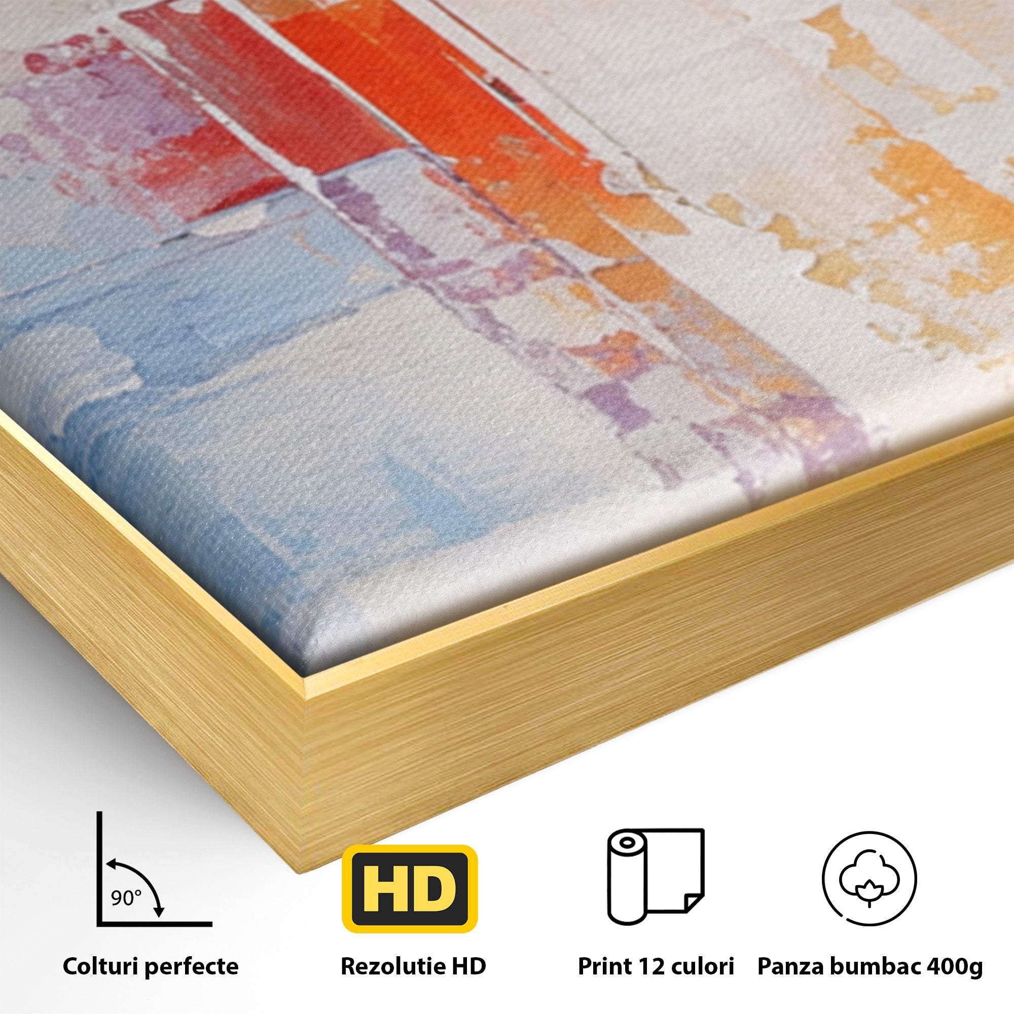Set 3 Tablouri Canvas Premium LuxCanva® C3-1200, Abstract Blue And Red Painting, Relaxare, Living Room, Culori Vibrante