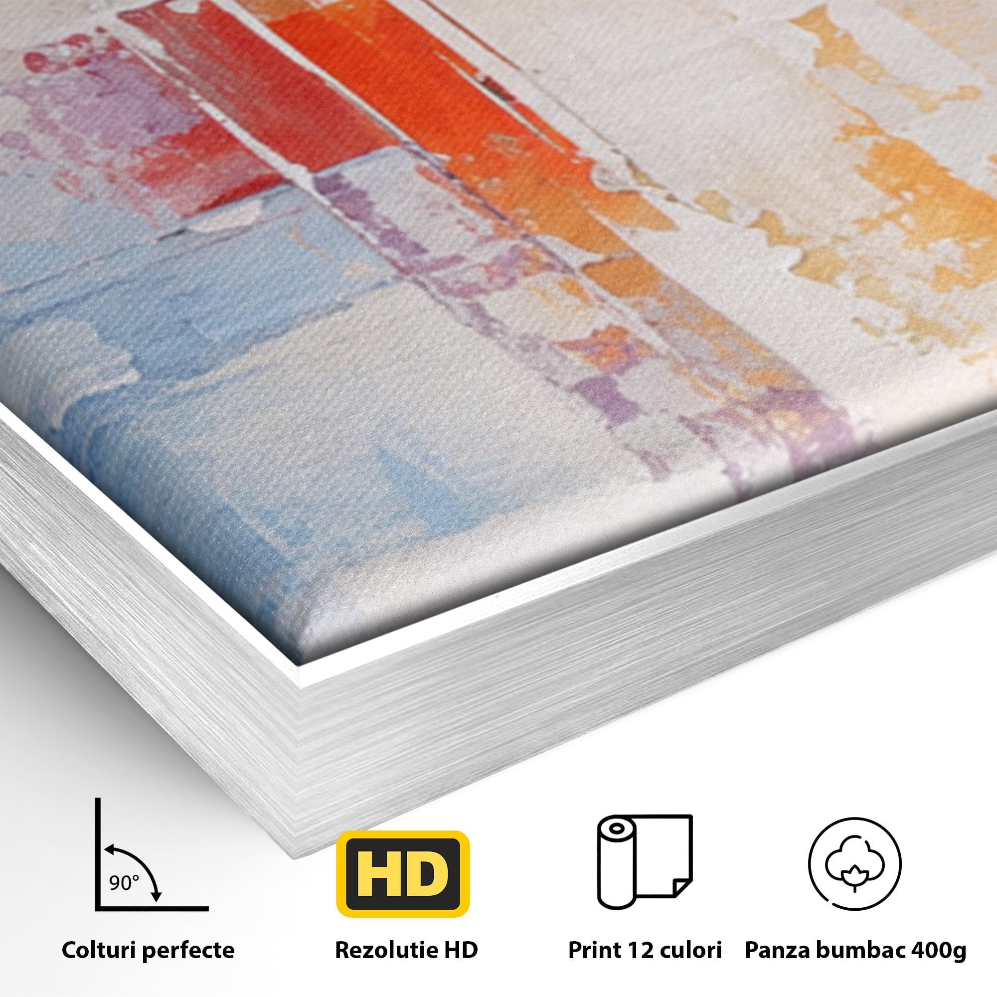 Set 3 Tablouri Canvas Premium LuxCanva® C3-1200, Abstract Blue And Red Painting, Relaxare, Living Room, Culori Vibrante