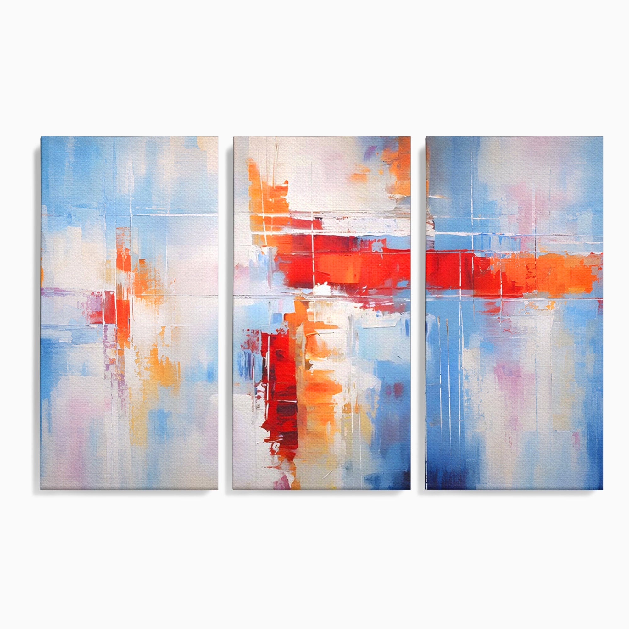 Set 3 Tablouri Canvas Premium LuxCanva® C3-1200, Abstract Blue And Red Painting, Relaxare, Living Room, Culori Vibrante