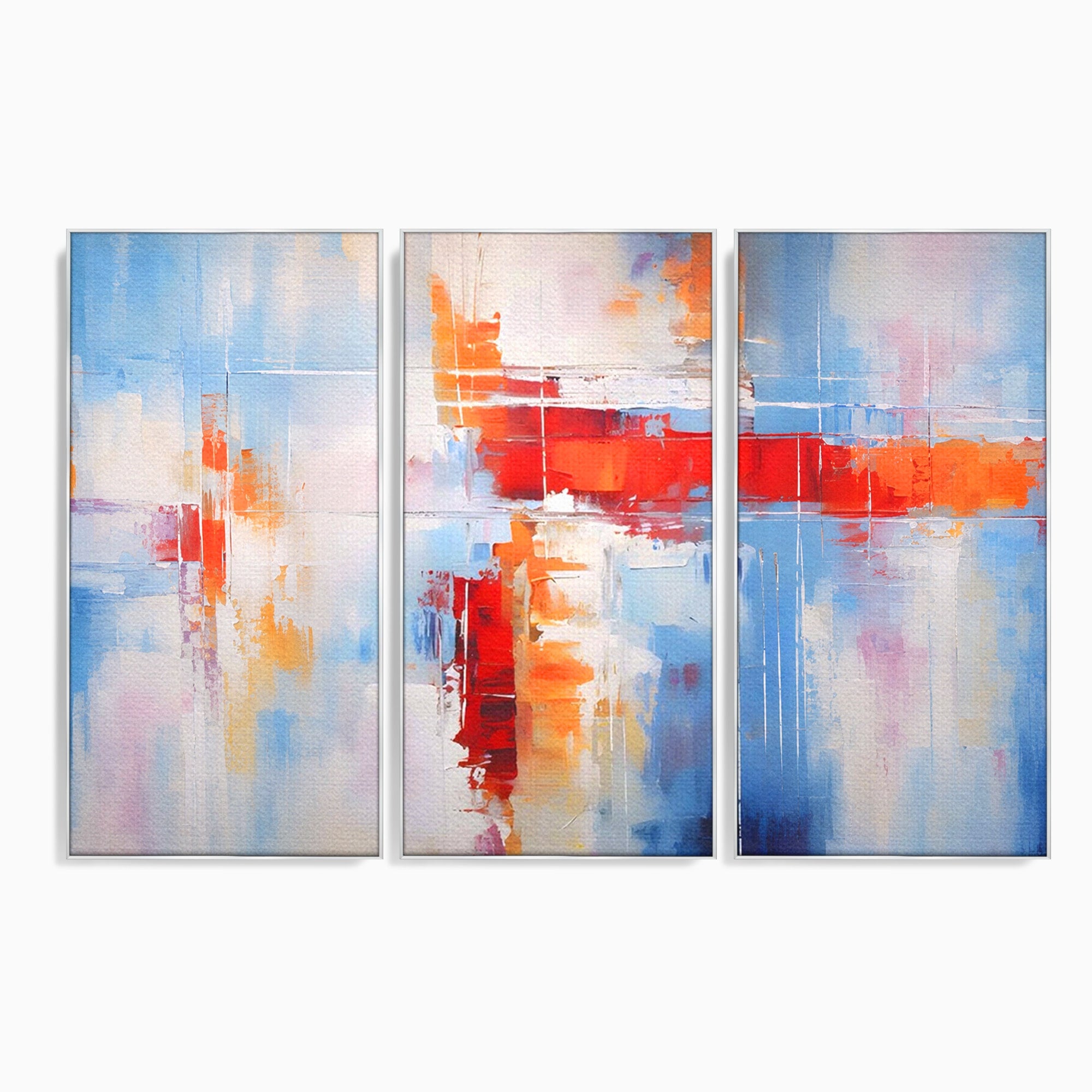 Set 3 Tablouri Canvas Premium LuxCanva® C3-1200, Abstract Blue And Red Painting, Relaxare, Living Room, Culori Vibrante
