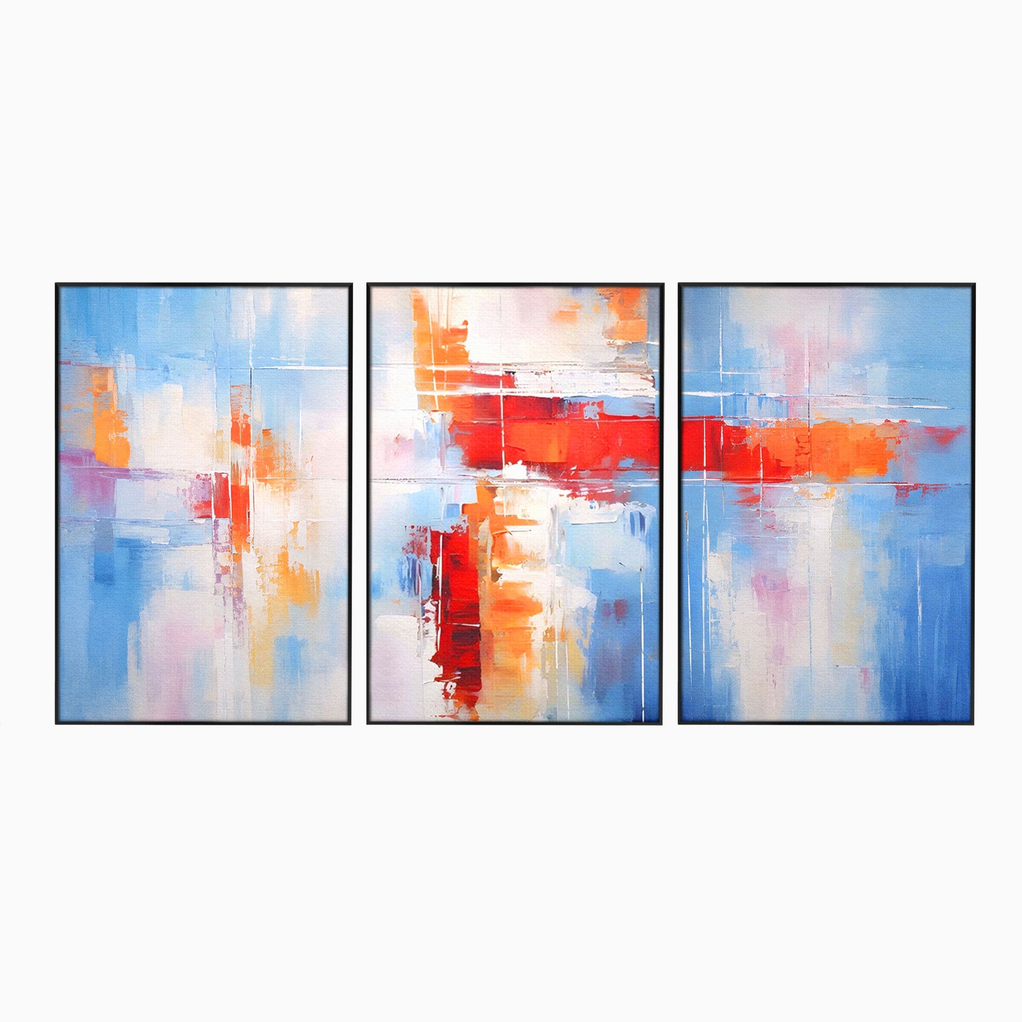 Set 3 Tablouri Canvas Premium LuxCanva® C3-1200, Abstract Blue And Red Painting, Relaxare, Living Room, Culori Vibrante