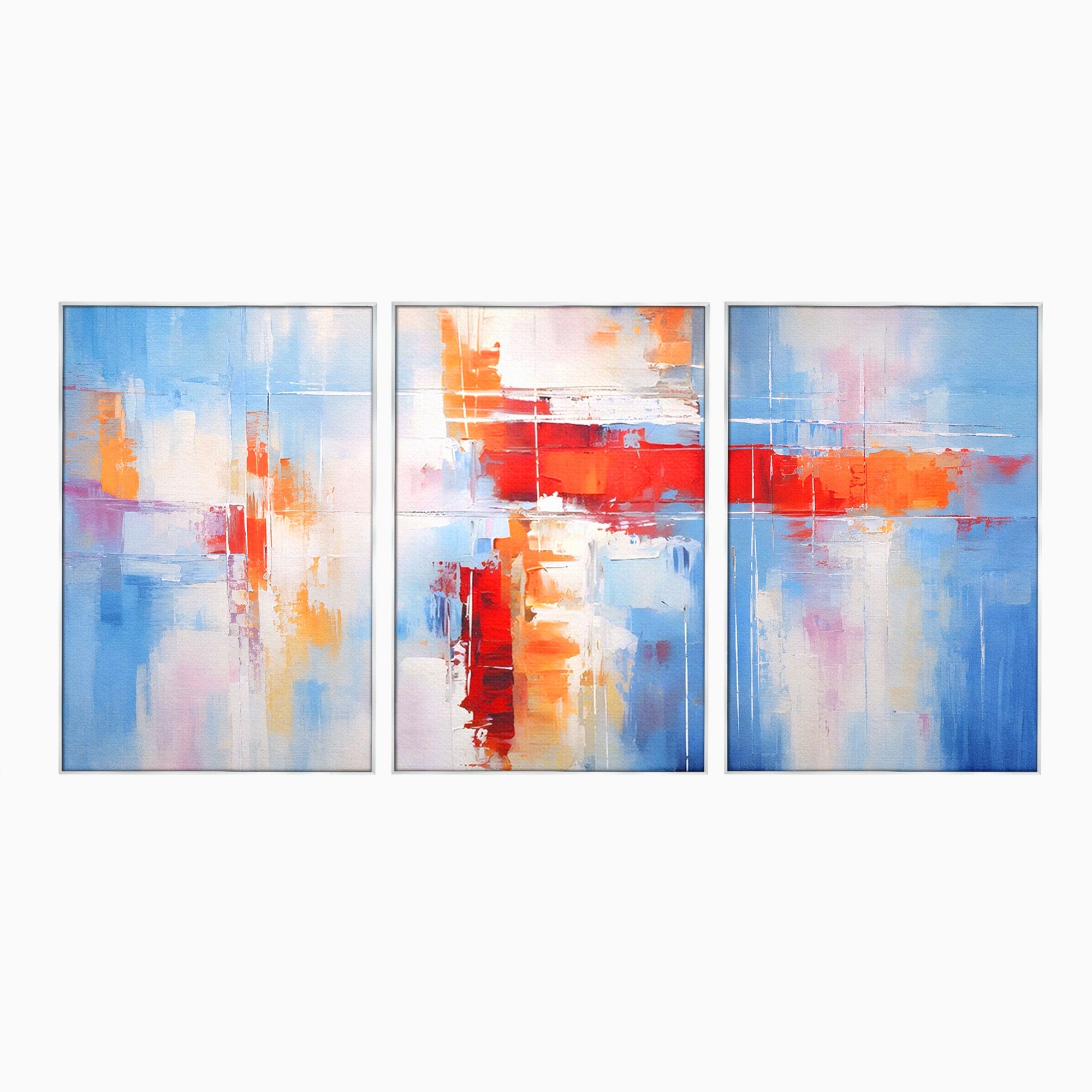 Set 3 Tablouri Canvas Premium LuxCanva® C3-1200, Abstract Blue And Red Painting, Relaxare, Living Room, Culori Vibrante