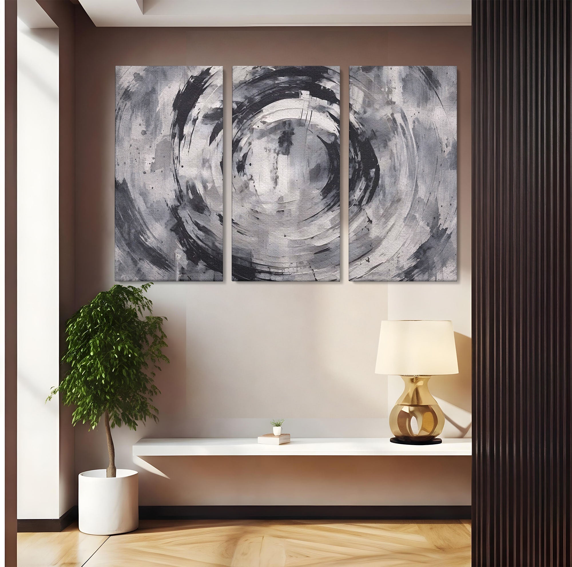 Set 3 Tablouri Canvas Premium LuxCanva® C3-1217, Abstract Round Paint, Culori, Decorativ, Living Room, Culori Vibrante