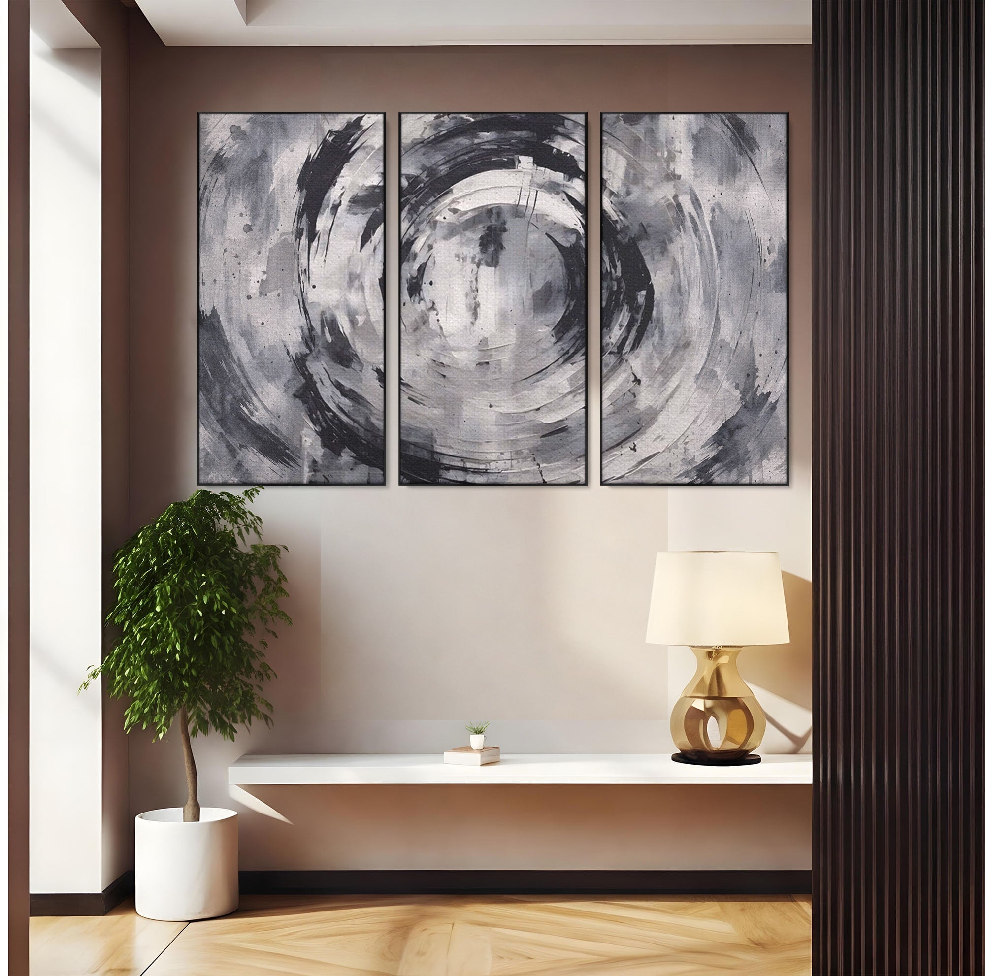 Set 3 Tablouri Canvas Premium LuxCanva® C3-1217, Abstract Round Paint, Culori, Decorativ, Living Room, Culori Vibrante