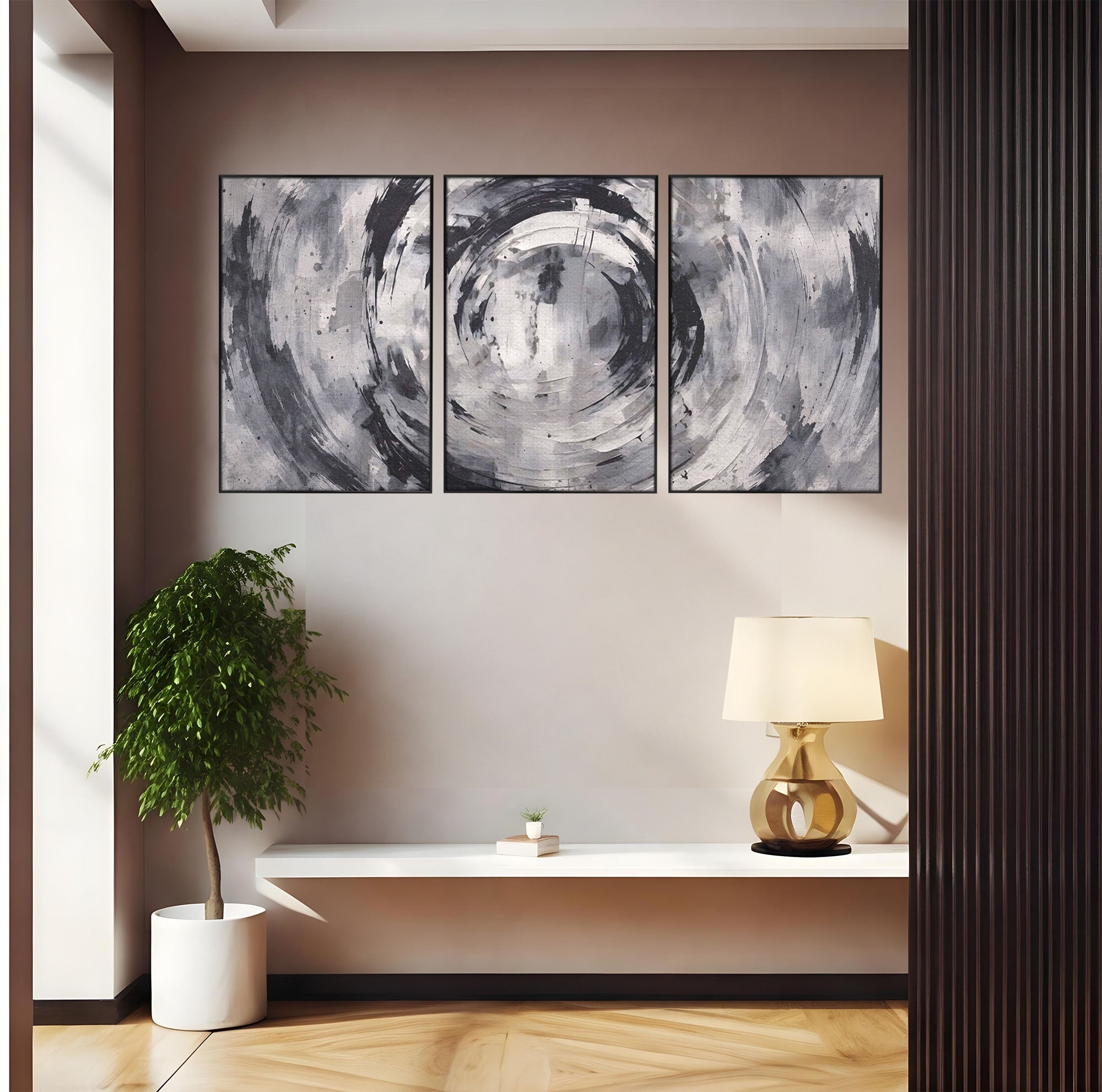Set 3 Tablouri Canvas Premium LuxCanva® C3-1217, Abstract Round Paint, Culori, Decorativ, Living Room, Culori Vibrante