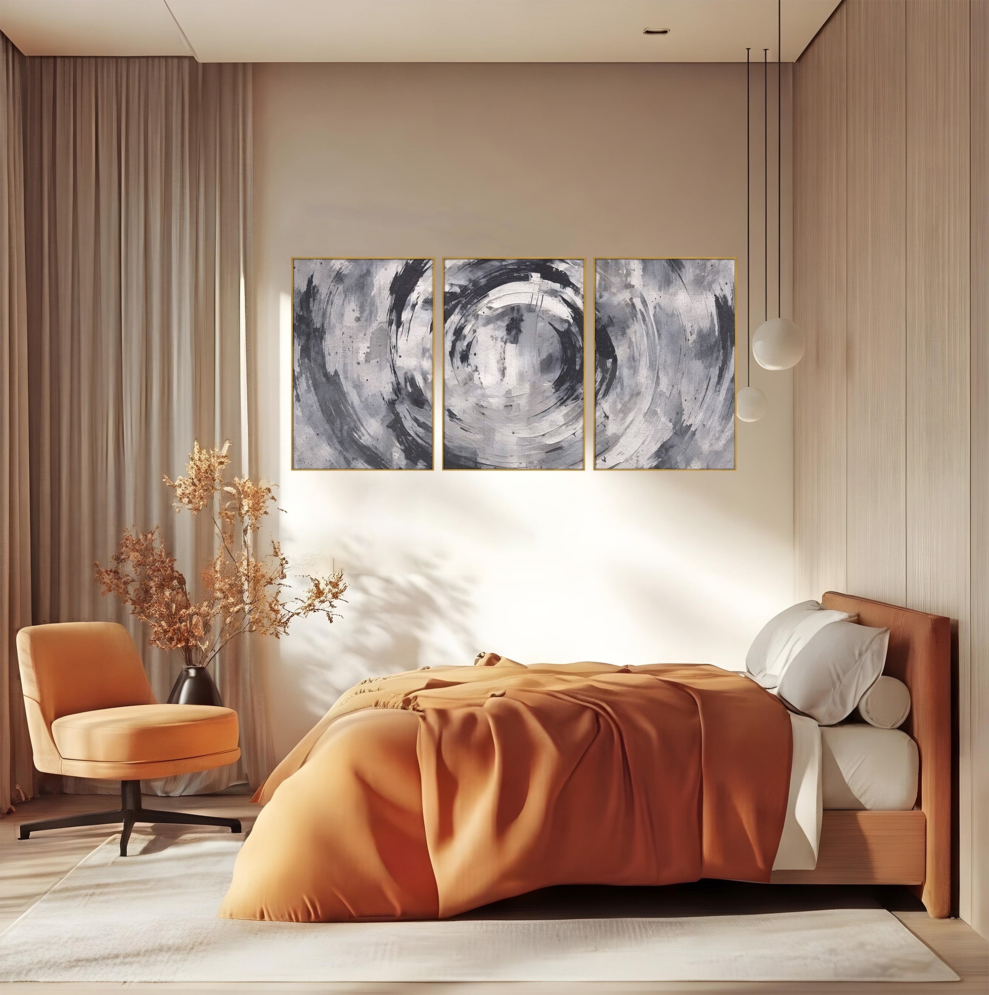 Set 3 Tablouri Canvas Premium LuxCanva® C3-1217, Abstract Round Paint, Culori, Decorativ, Living Room, Culori Vibrante
