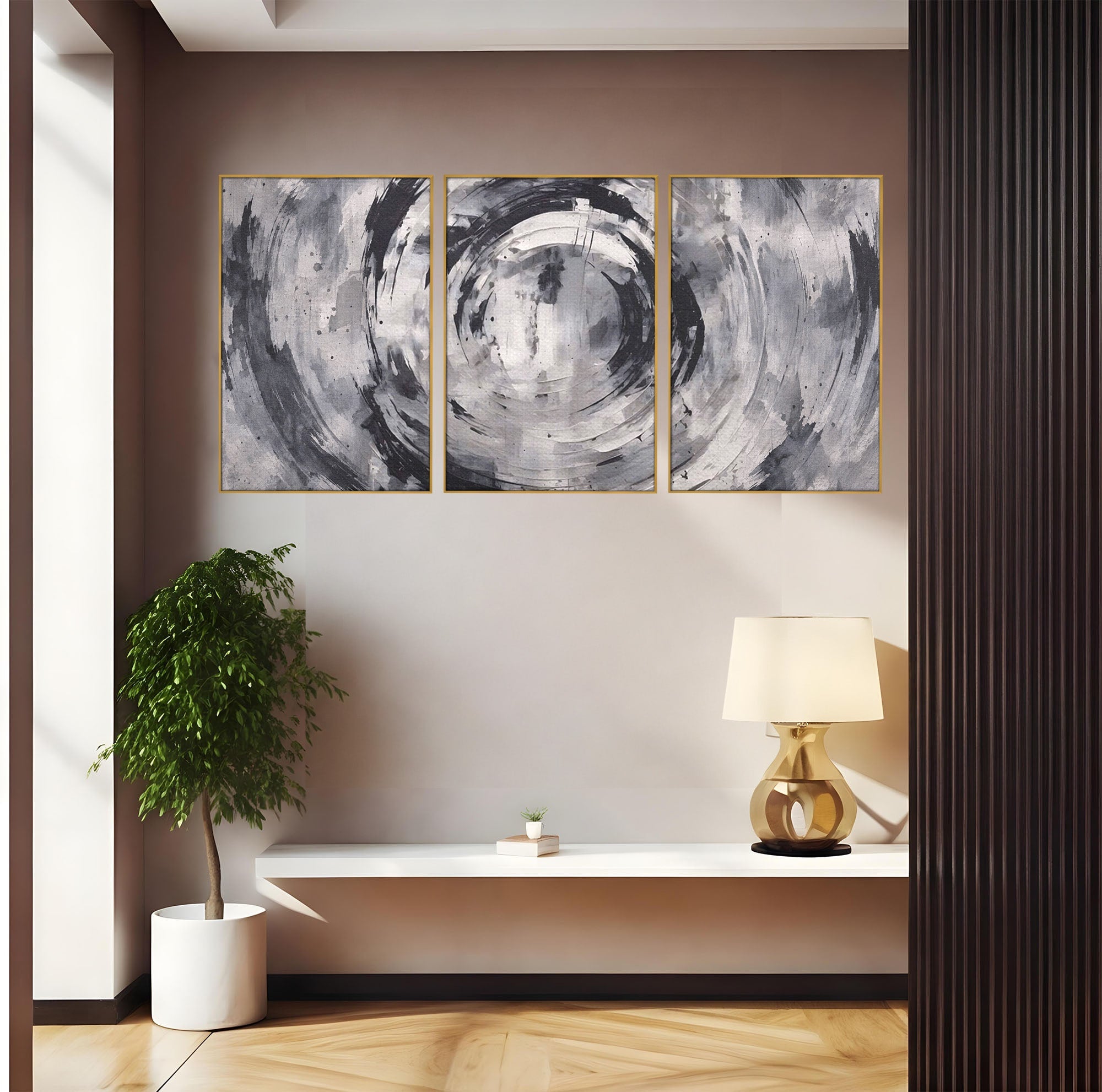 Set 3 Tablouri Canvas Premium LuxCanva® C3-1217, Abstract Round Paint, Culori, Decorativ, Living Room, Culori Vibrante