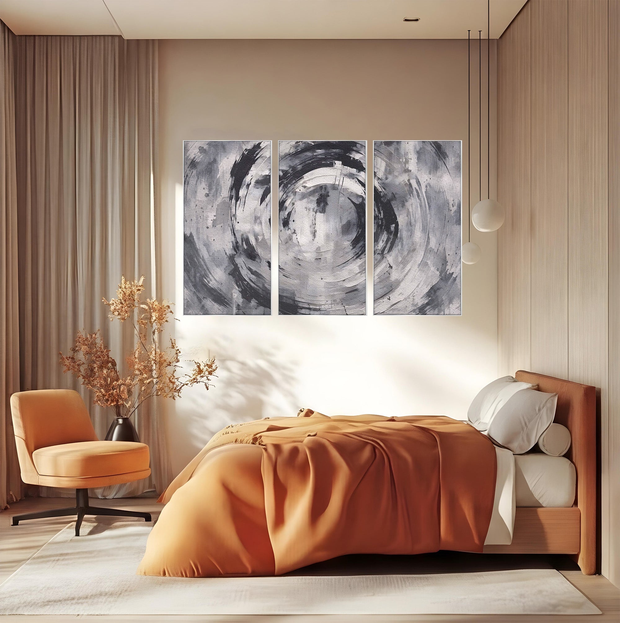 Set 3 Tablouri Canvas Premium LuxCanva® C3-1217, Abstract Round Paint, Culori, Decorativ, Living Room, Culori Vibrante