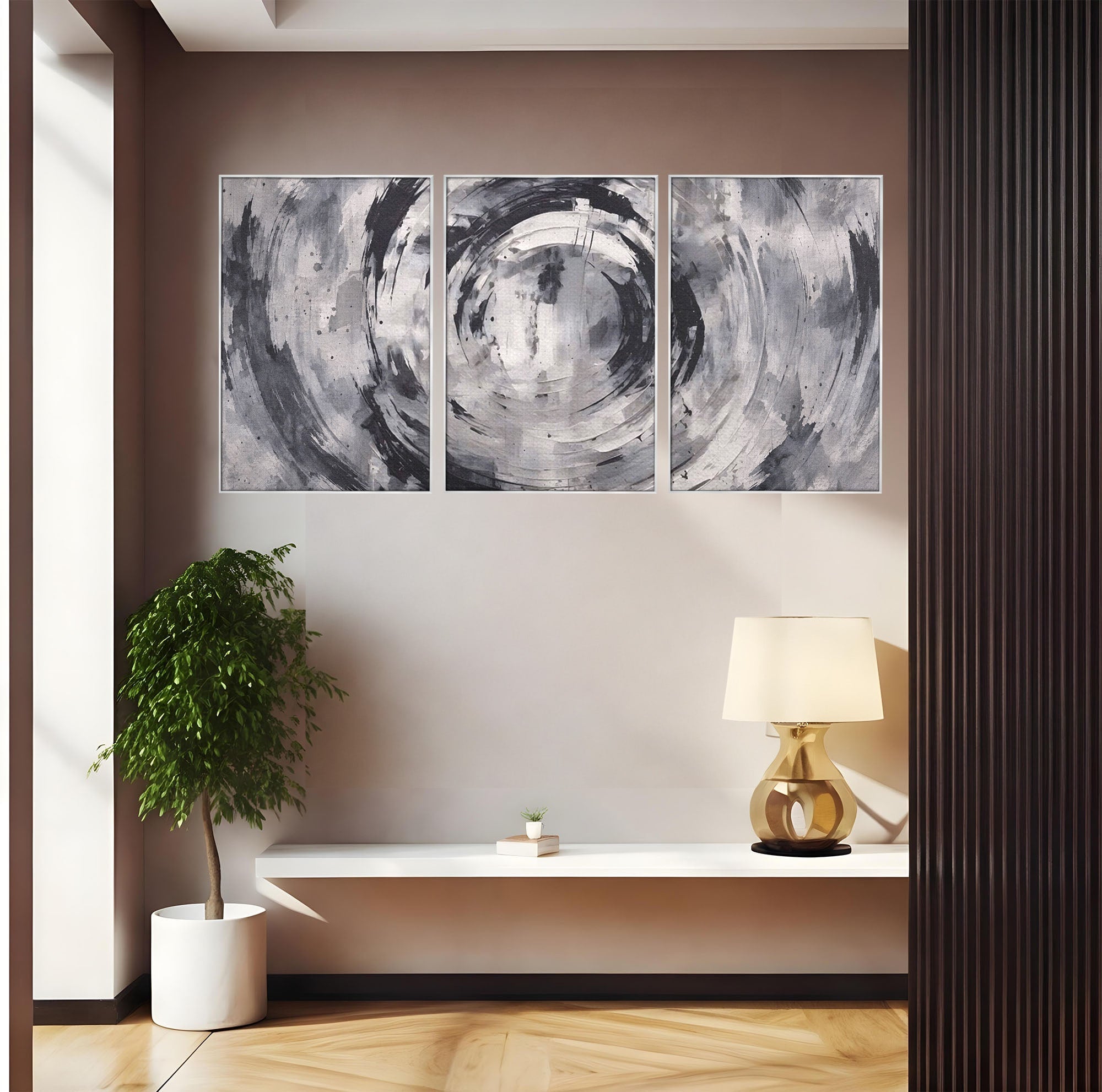 Set 3 Tablouri Canvas Premium LuxCanva® C3-1217, Abstract Round Paint, Culori, Decorativ, Living Room, Culori Vibrante