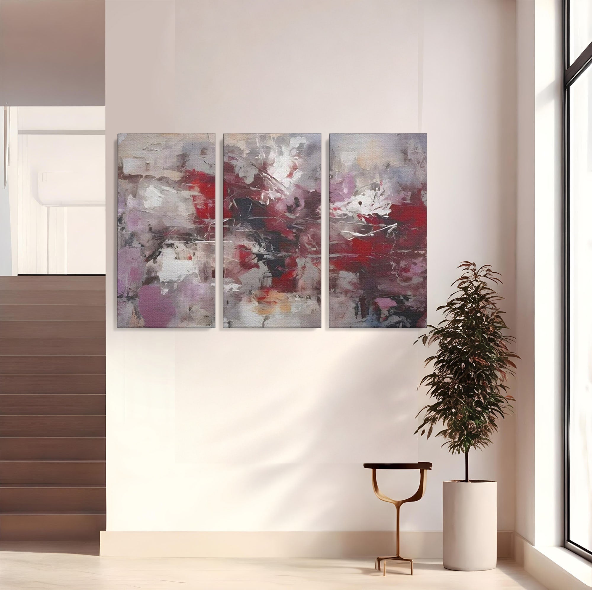 Set 3 Tablouri Canvas Premium LuxCanva® C3-1221, Pete De Culoare Tablou Abstract, Relaxare, Living Room, Culori Vibrante