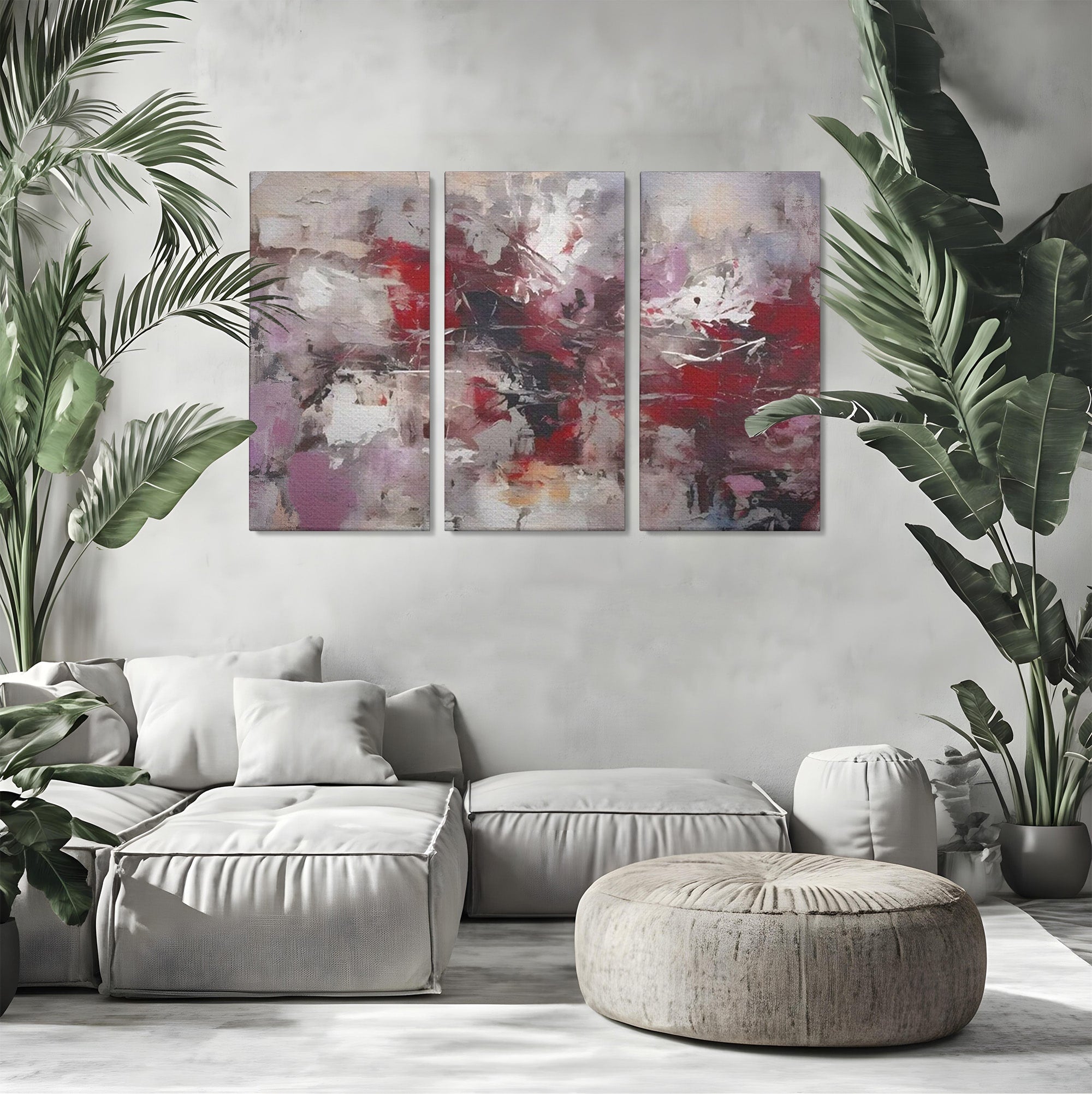 Set 3 Tablouri Canvas Premium LuxCanva® C3-1221, Pete De Culoare Tablou Abstract, Relaxare, Living Room, Culori Vibrante