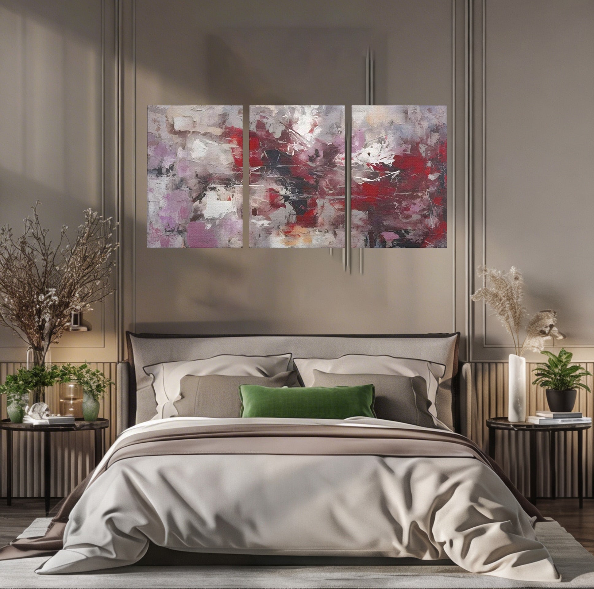 Set 3 Tablouri Canvas Premium LuxCanva® C3-1221, Pete De Culoare Tablou Abstract, Relaxare, Living Room, Culori Vibrante