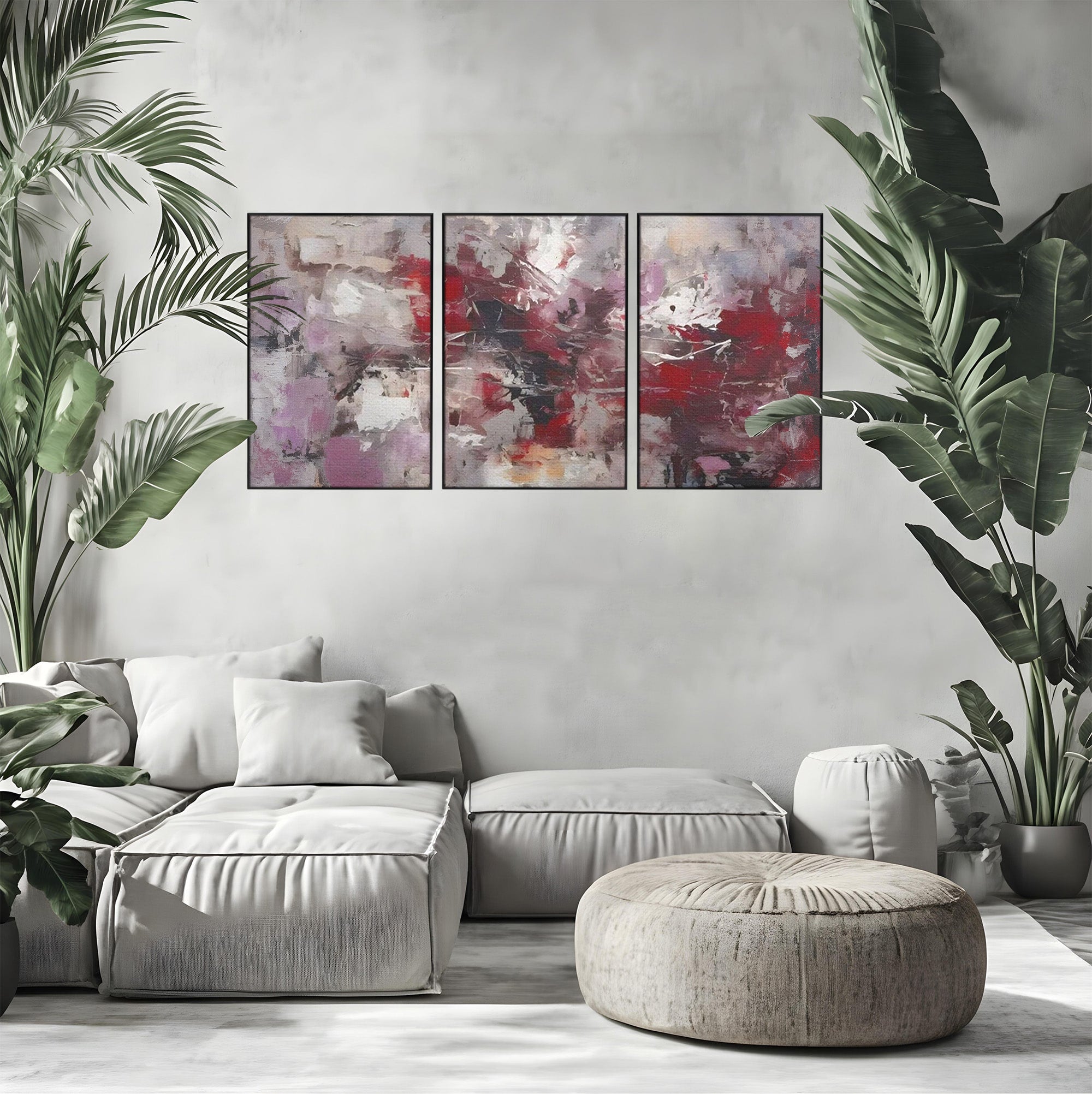 Set 3 Tablouri Canvas Premium LuxCanva® C3-1221, Pete De Culoare Tablou Abstract, Relaxare, Living Room, Culori Vibrante