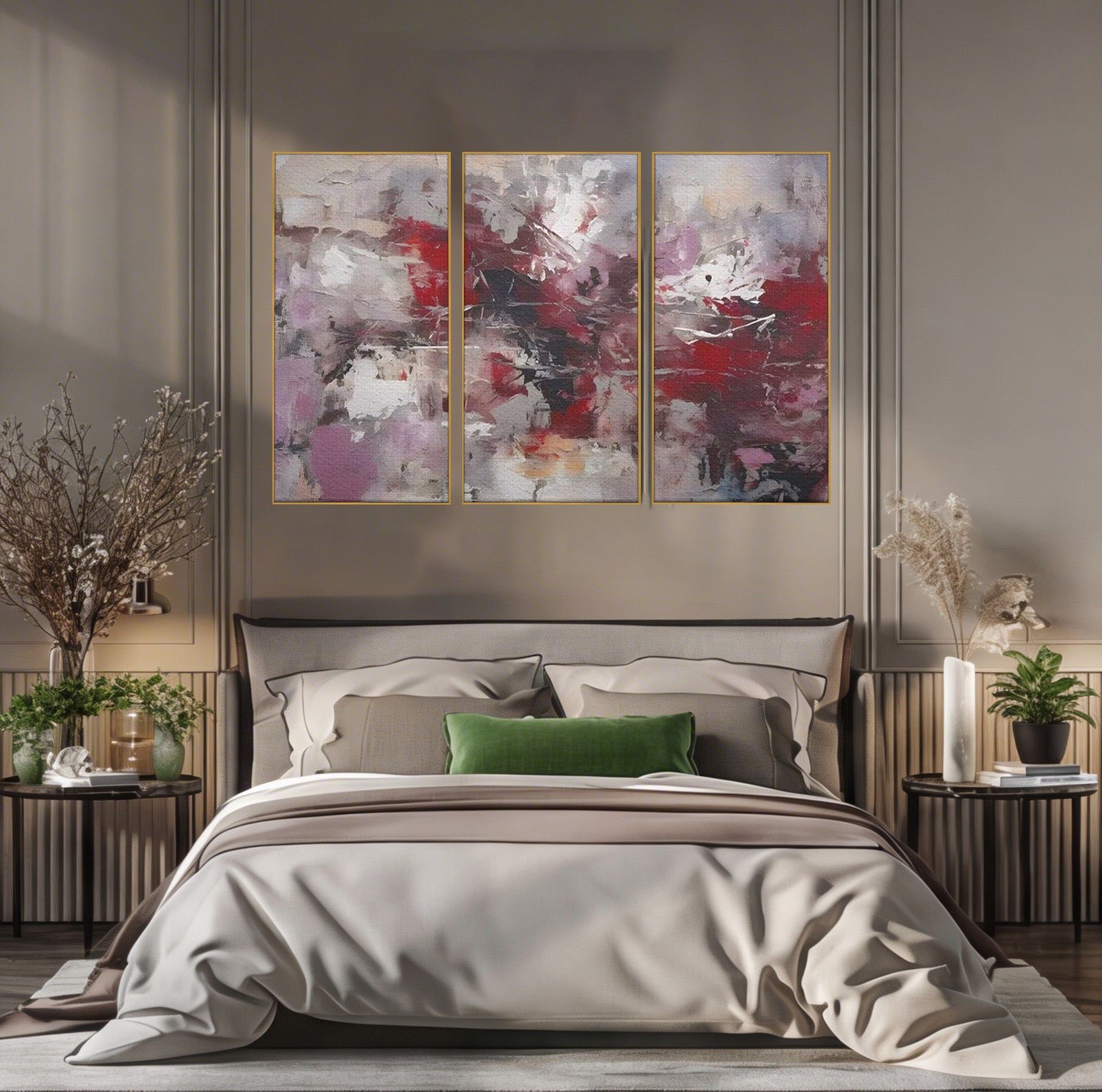 Set 3 Tablouri Canvas Premium LuxCanva® C3-1221, Pete De Culoare Tablou Abstract, Relaxare, Living Room, Culori Vibrante