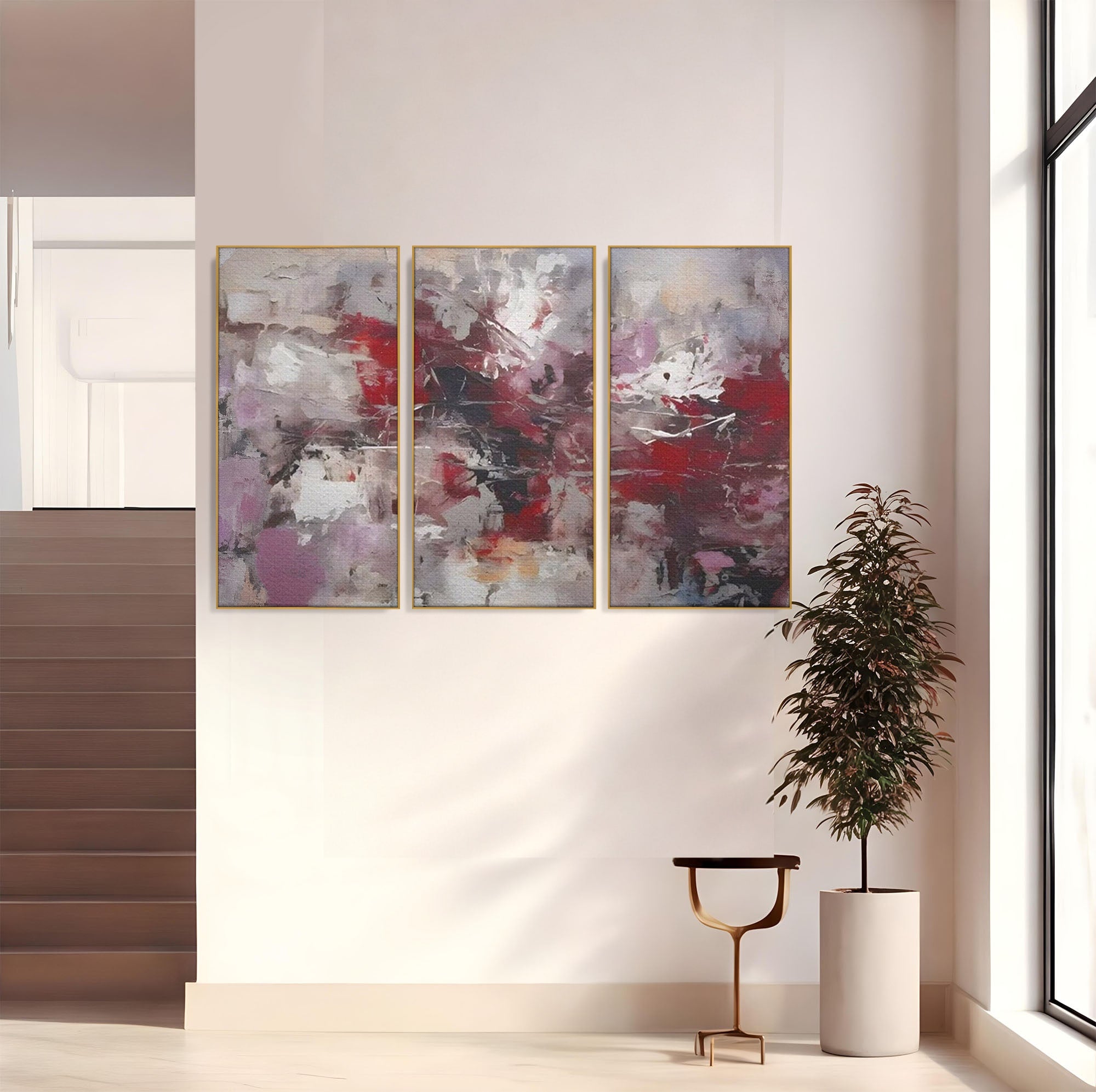 Set 3 Tablouri Canvas Premium LuxCanva® C3-1221, Pete De Culoare Tablou Abstract, Relaxare, Living Room, Culori Vibrante