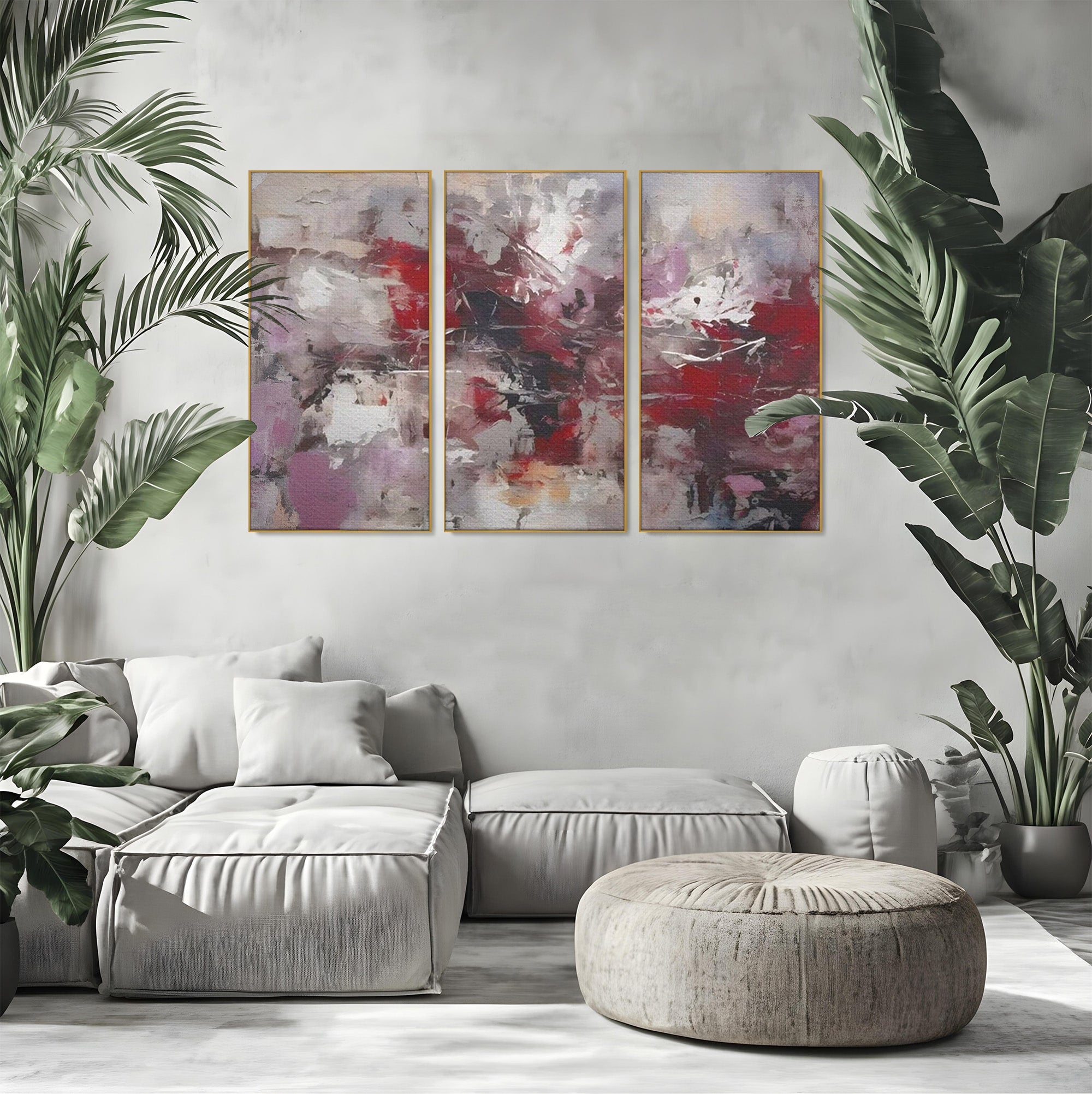 Set 3 Tablouri Canvas Premium LuxCanva® C3-1221, Pete De Culoare Tablou Abstract, Relaxare, Living Room, Culori Vibrante