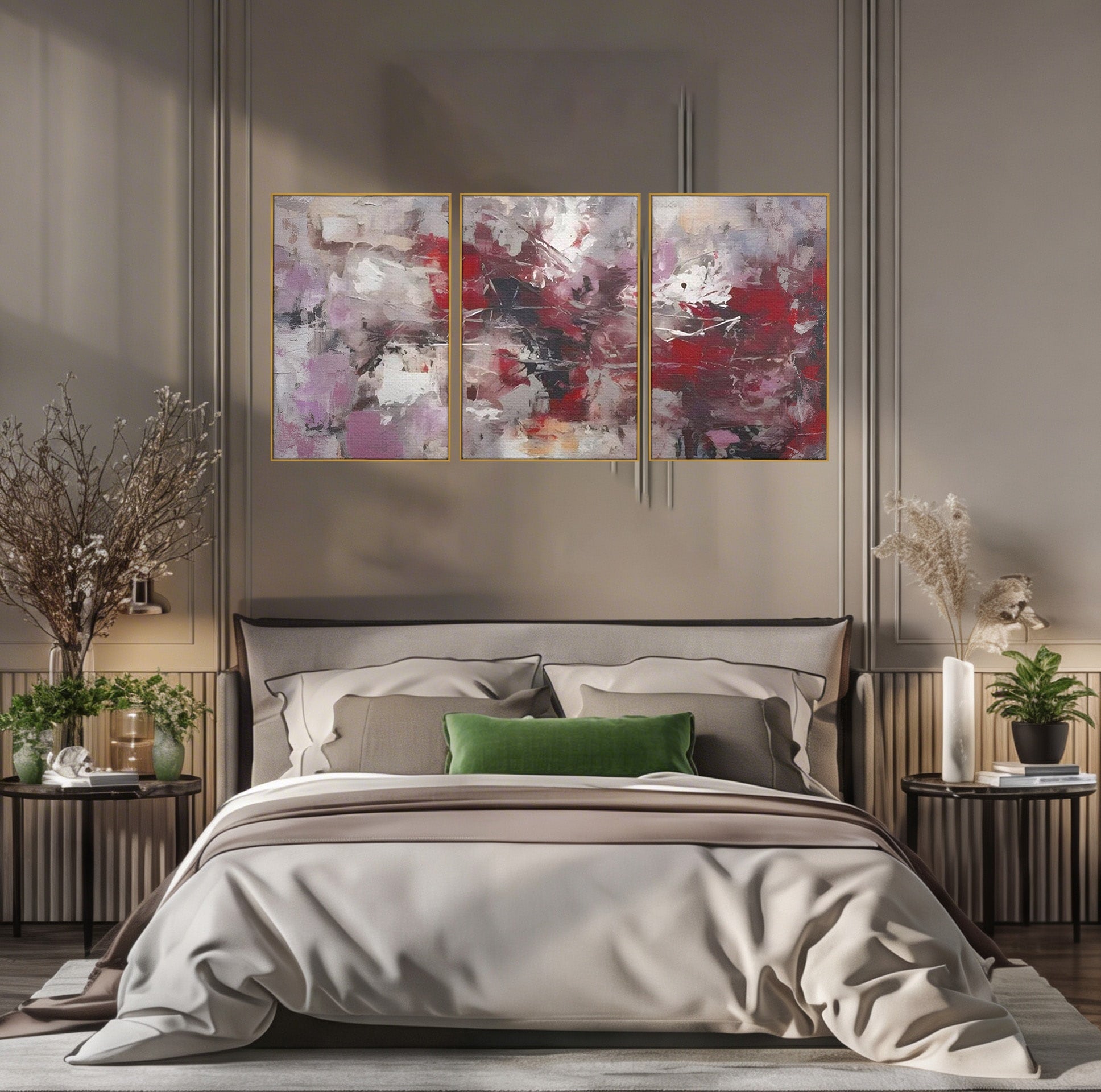 Set 3 Tablouri Canvas Premium LuxCanva® C3-1221, Pete De Culoare Tablou Abstract, Relaxare, Living Room, Culori Vibrante