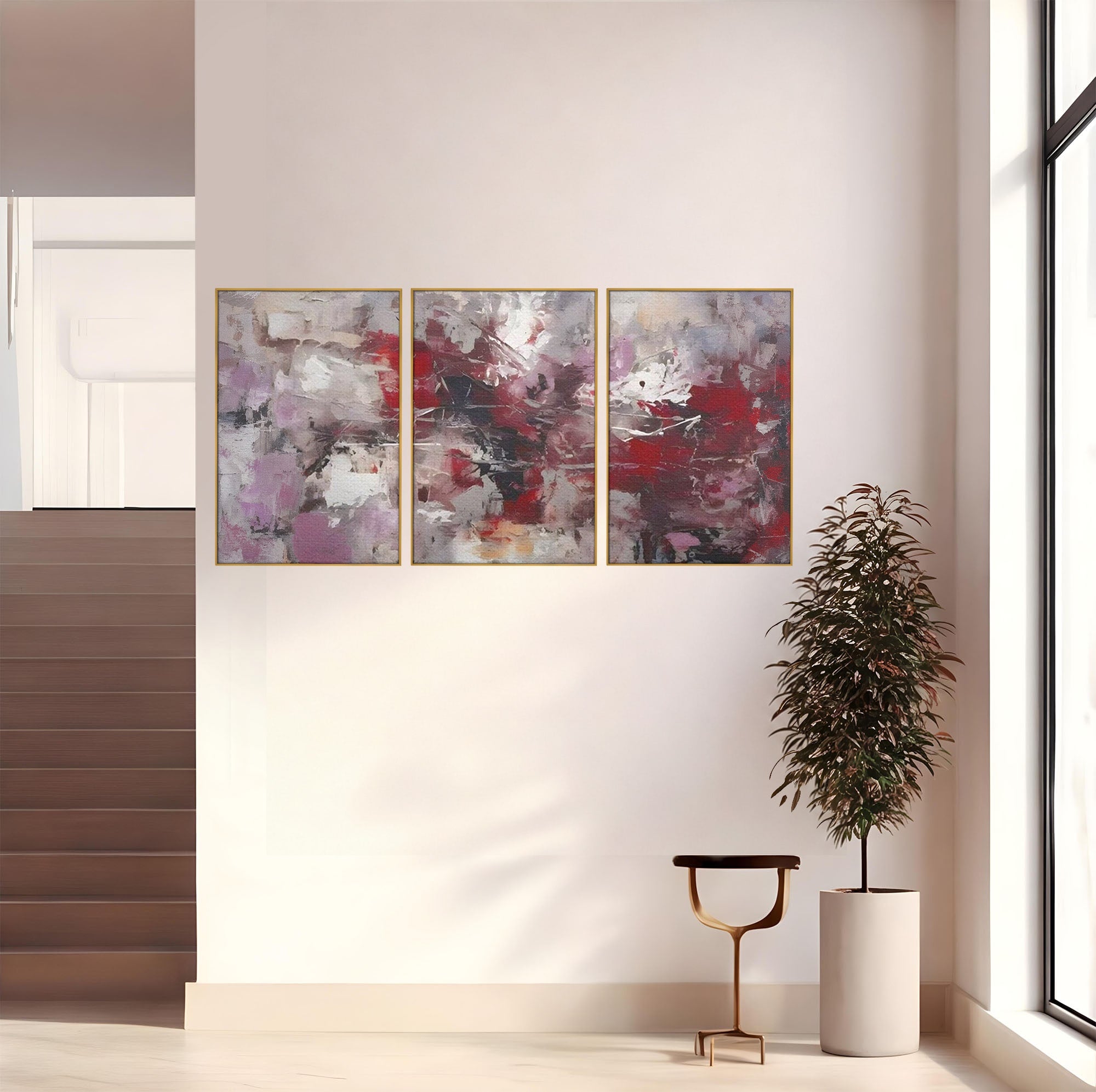 Set 3 Tablouri Canvas Premium LuxCanva® C3-1221, Pete De Culoare Tablou Abstract, Relaxare, Living Room, Culori Vibrante