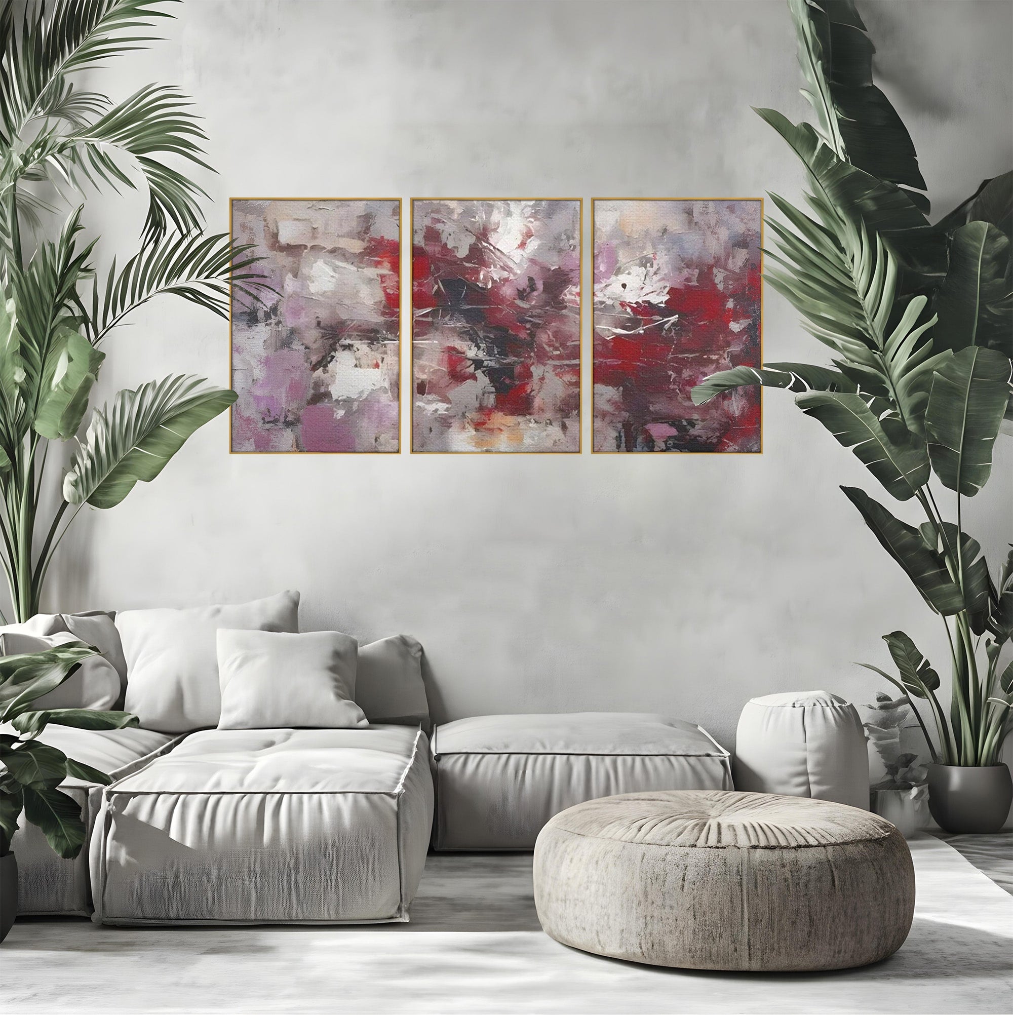 Set 3 Tablouri Canvas Premium LuxCanva® C3-1221, Pete De Culoare Tablou Abstract, Relaxare, Living Room, Culori Vibrante