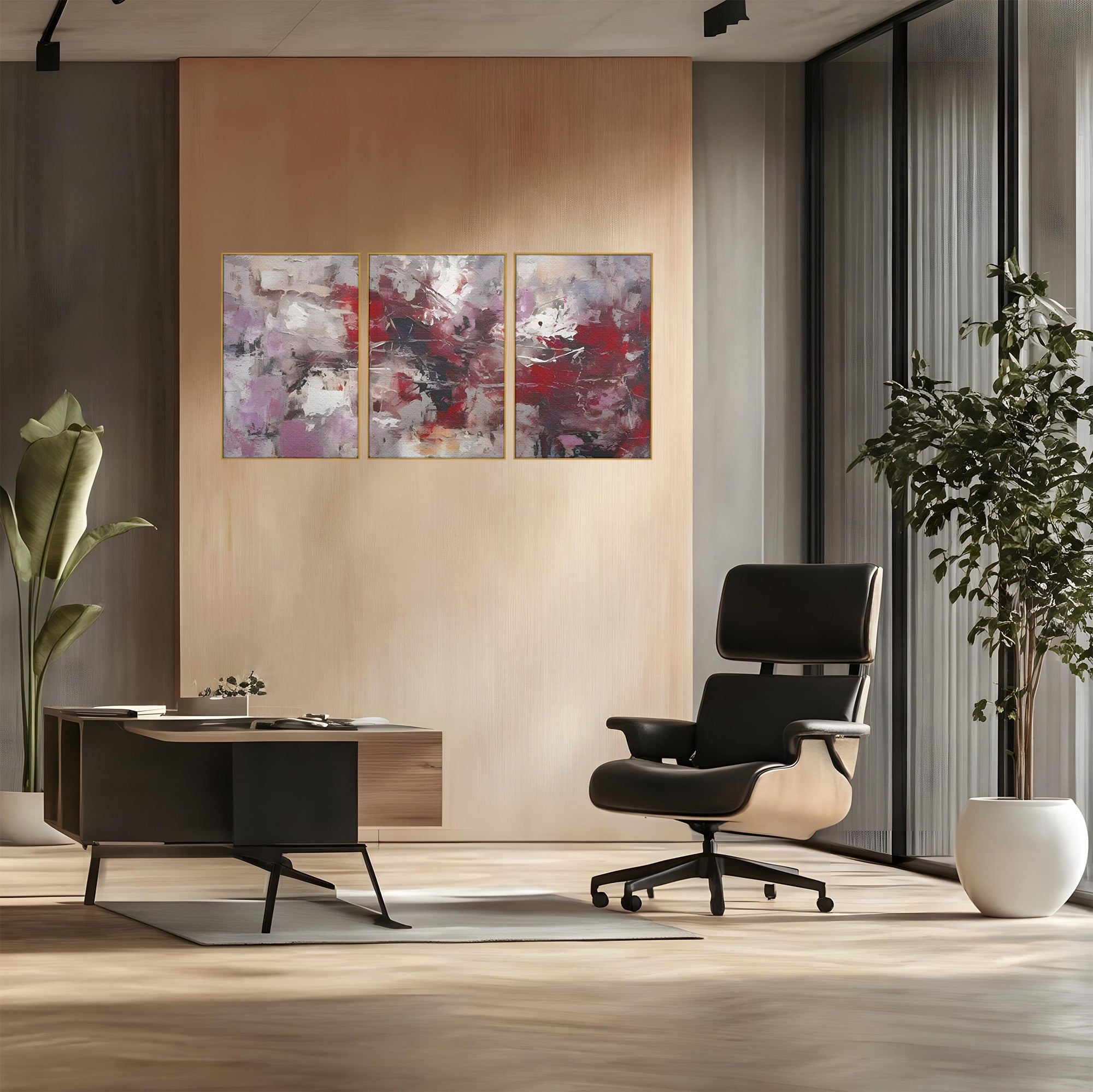 Set 3 Tablouri Canvas Premium LuxCanva® C3-1221, Pete De Culoare Tablou Abstract, Relaxare, Living Room, Culori Vibrante