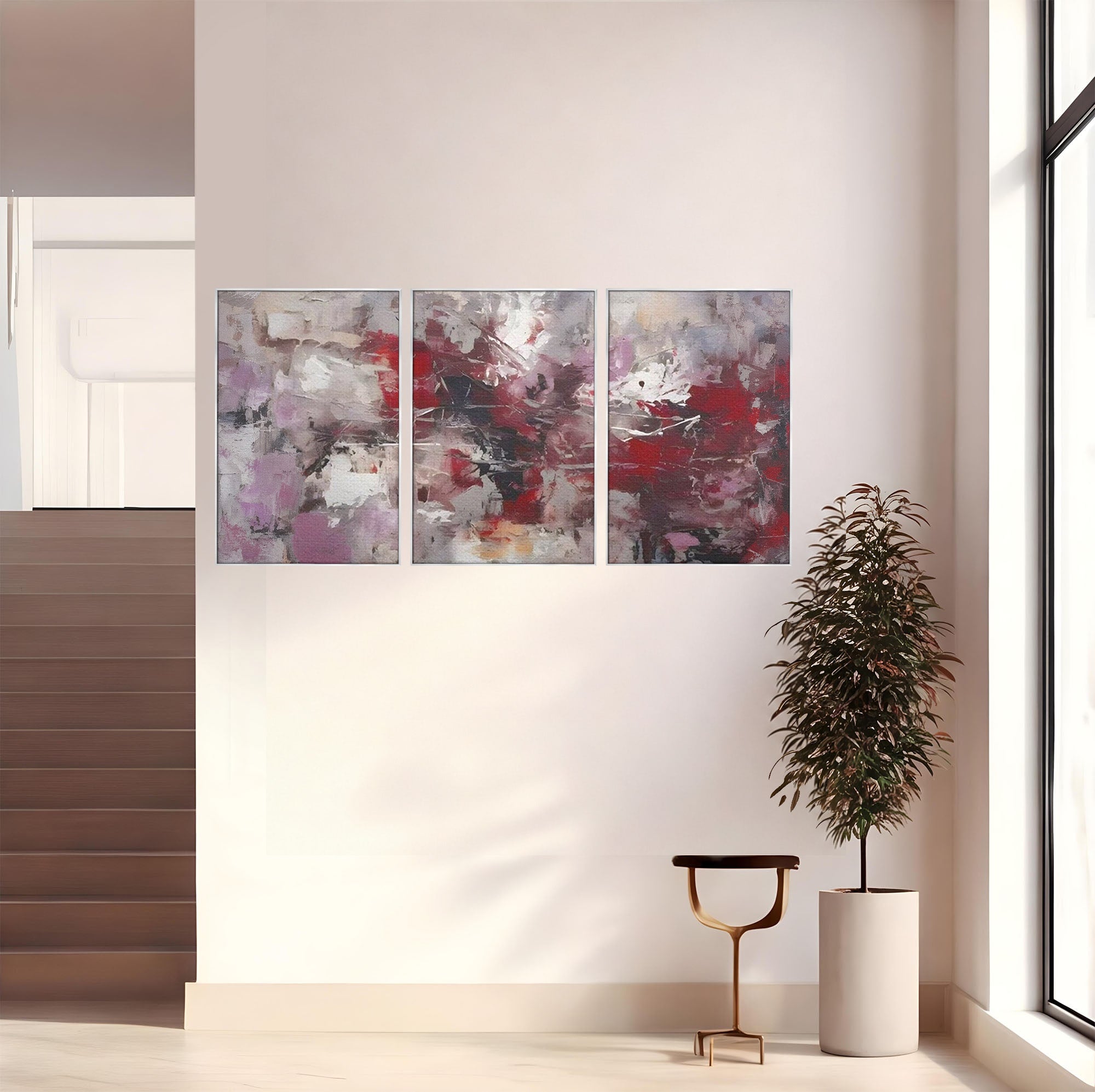 Set 3 Tablouri Canvas Premium LuxCanva® C3-1221, Pete De Culoare Tablou Abstract, Relaxare, Living Room, Culori Vibrante